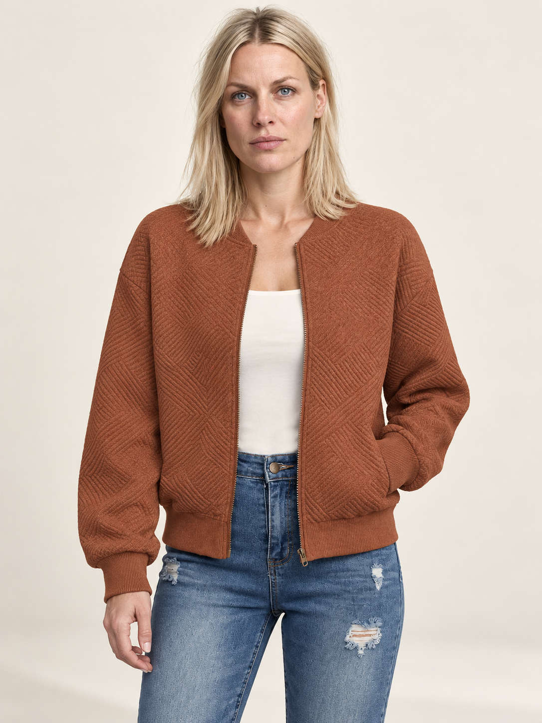 Inga | Textured Zip-Up Bomber Jacket