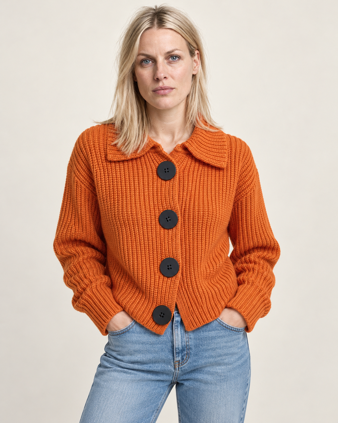 Geraldine | Chunky Ribbed Collared Cardigan