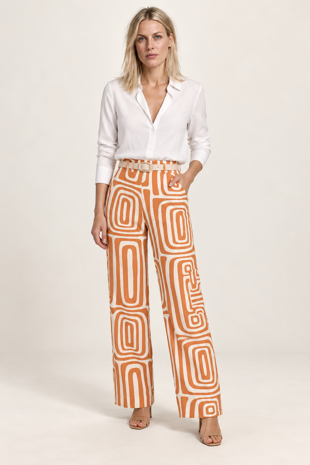 Tove | Geometric Print High-Waisted Wide-Leg Pants