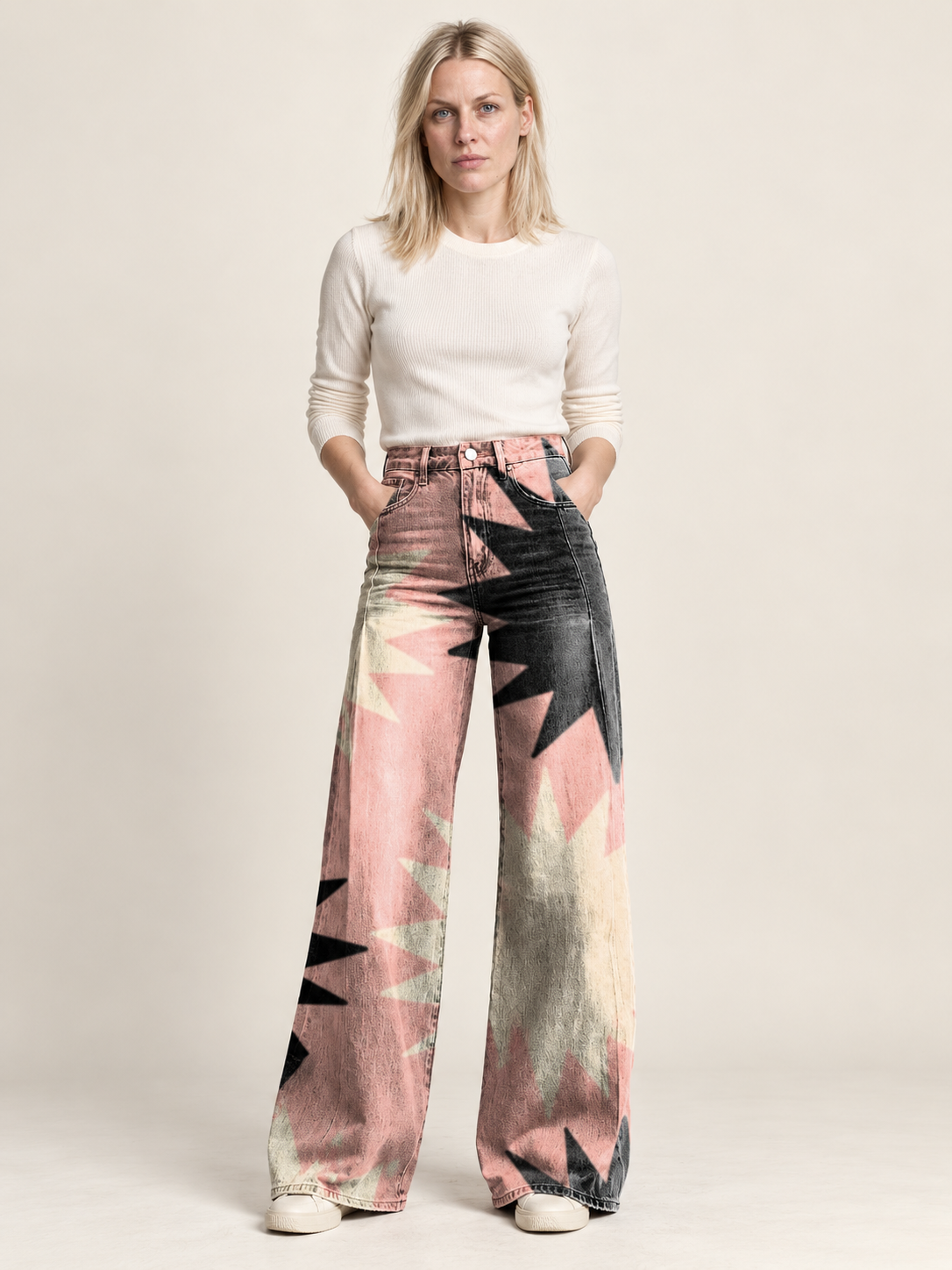 Raluca | Geometric Star Print High-Waisted Wide-Leg Pants