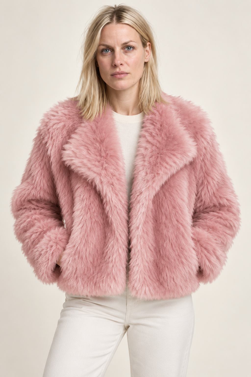 Faustina | Plush Wide-Lapel Open-Front Cropped Jacket