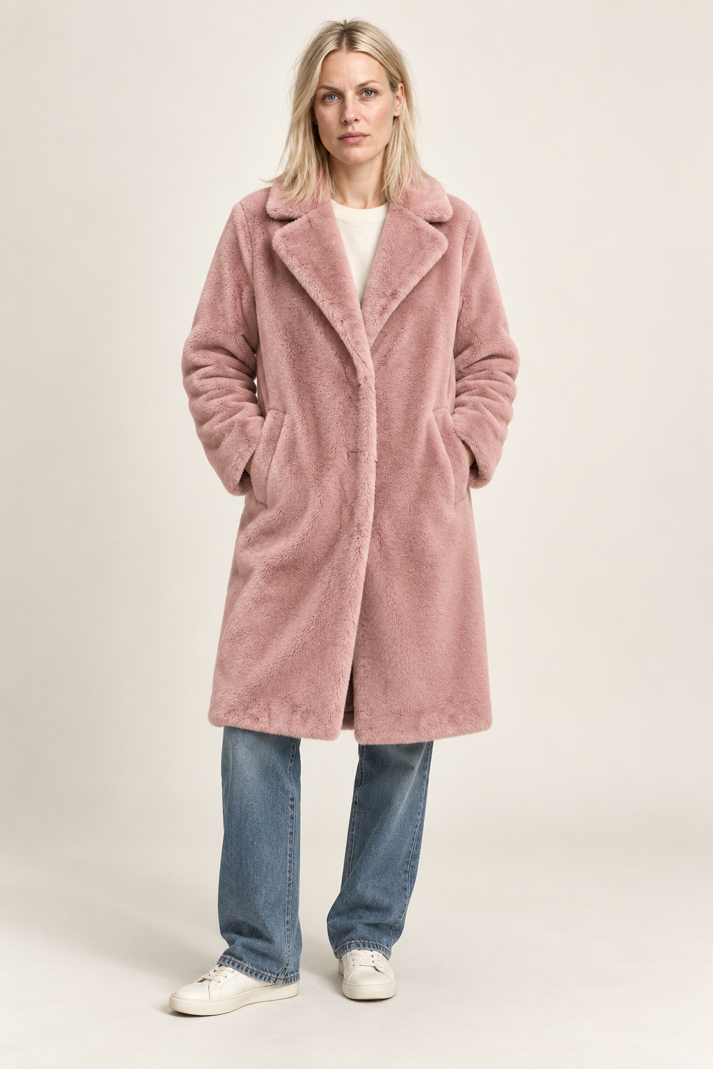 Freja | Notched-Lapel Faux Fur Longline Coat