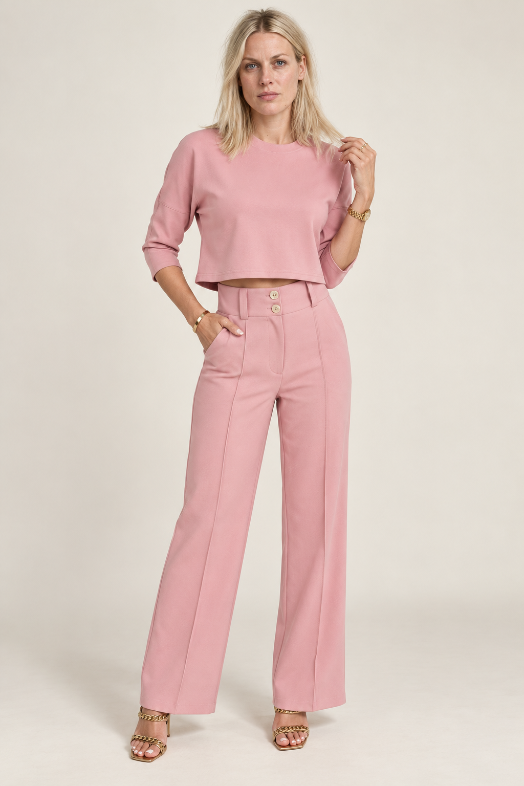 Teodora | Cropped Top and High-Waisted Seamed Trouser Set