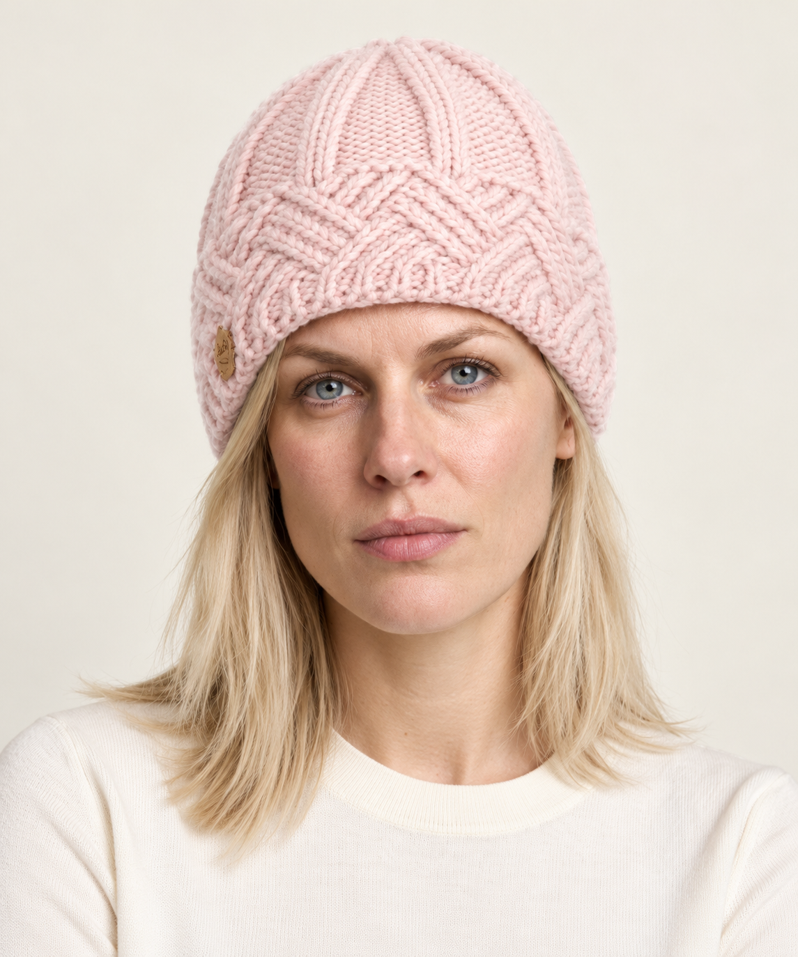 Benedicte | Chunky Lattice-Band Knit Beanie