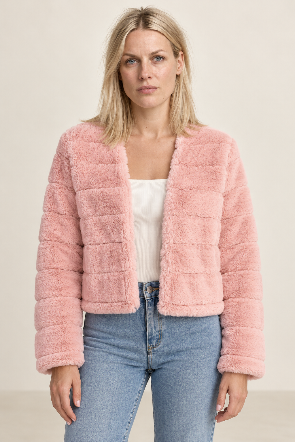 Catia | Channel-Texture Faux Fur Cropped Jacket