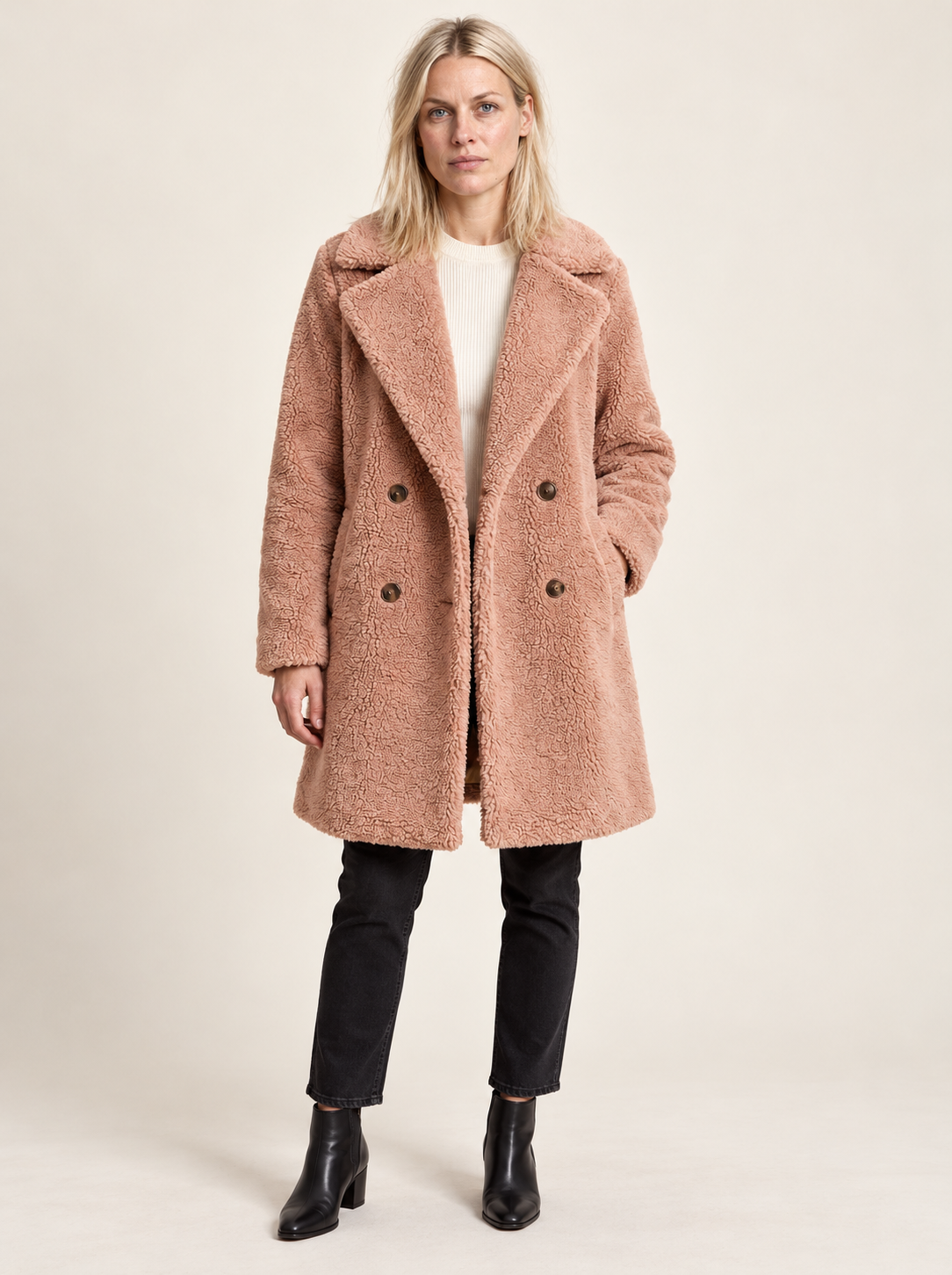 Glenys | Double-Breasted Notched-Lapel Teddy Coat