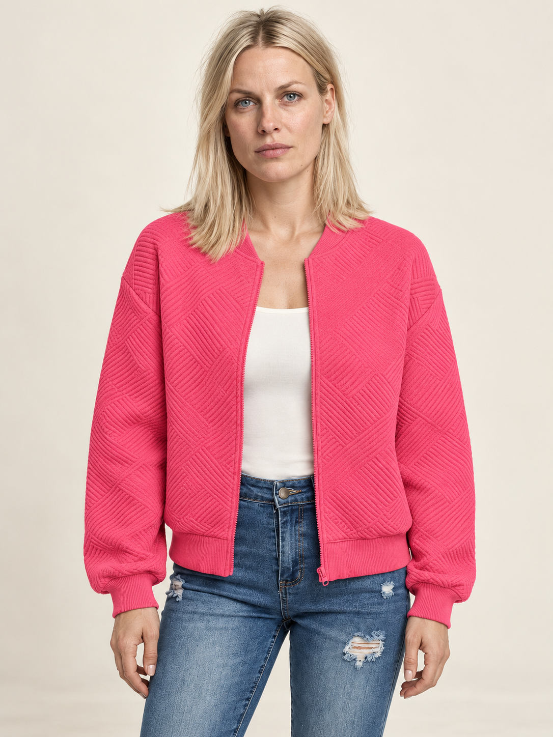 Inga | Textured Zip-Up Bomber Jacket