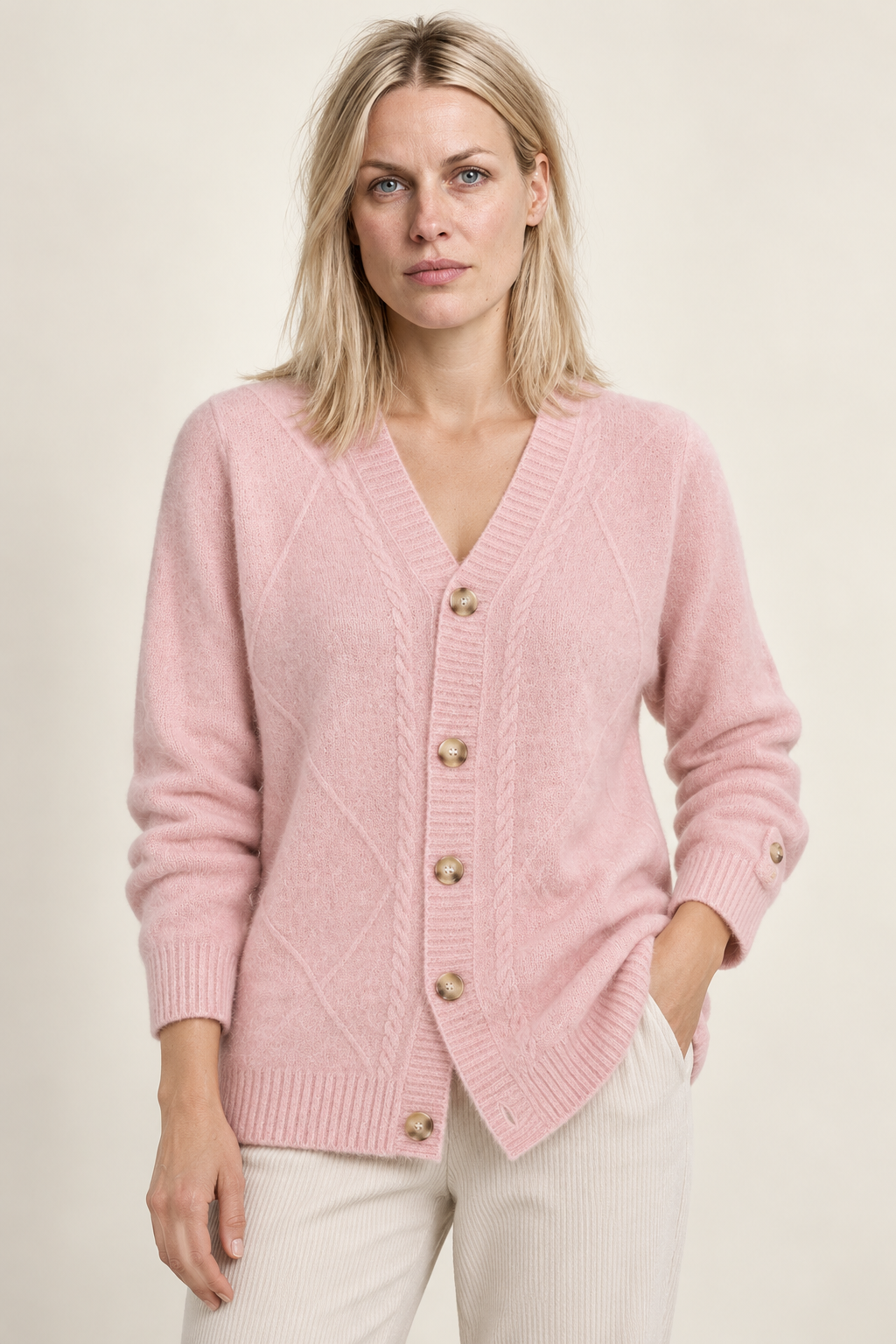 Solveig | Wool Knit V-Neck Button Cardigan