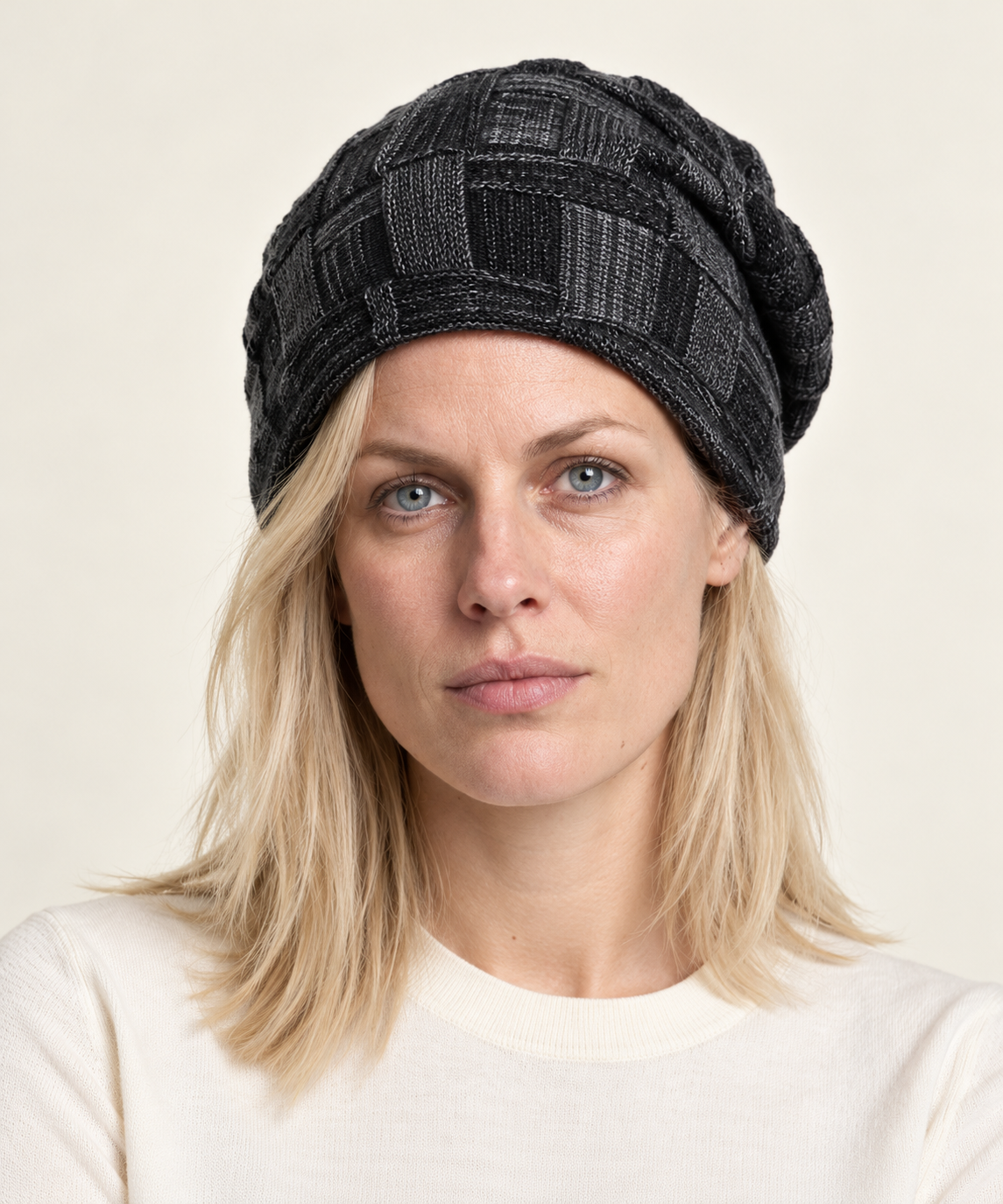 Bina | Slouchy Patchwork-Knit Beanie