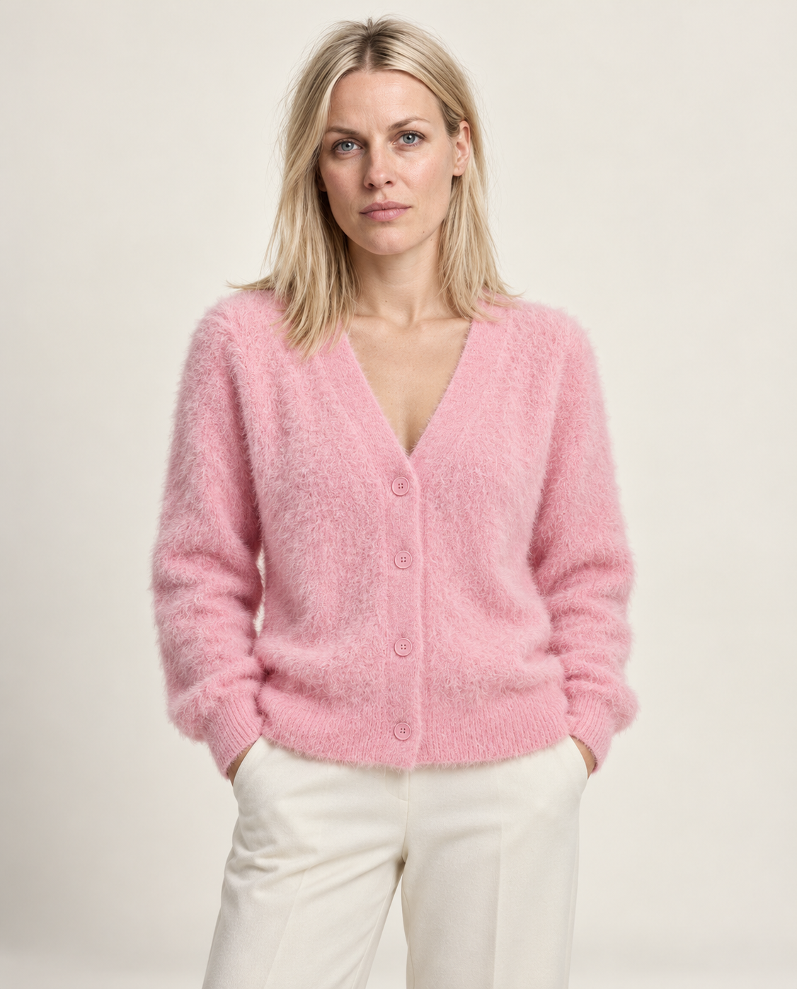 Ernestine | Fluffy V-Neck Button Cardigan