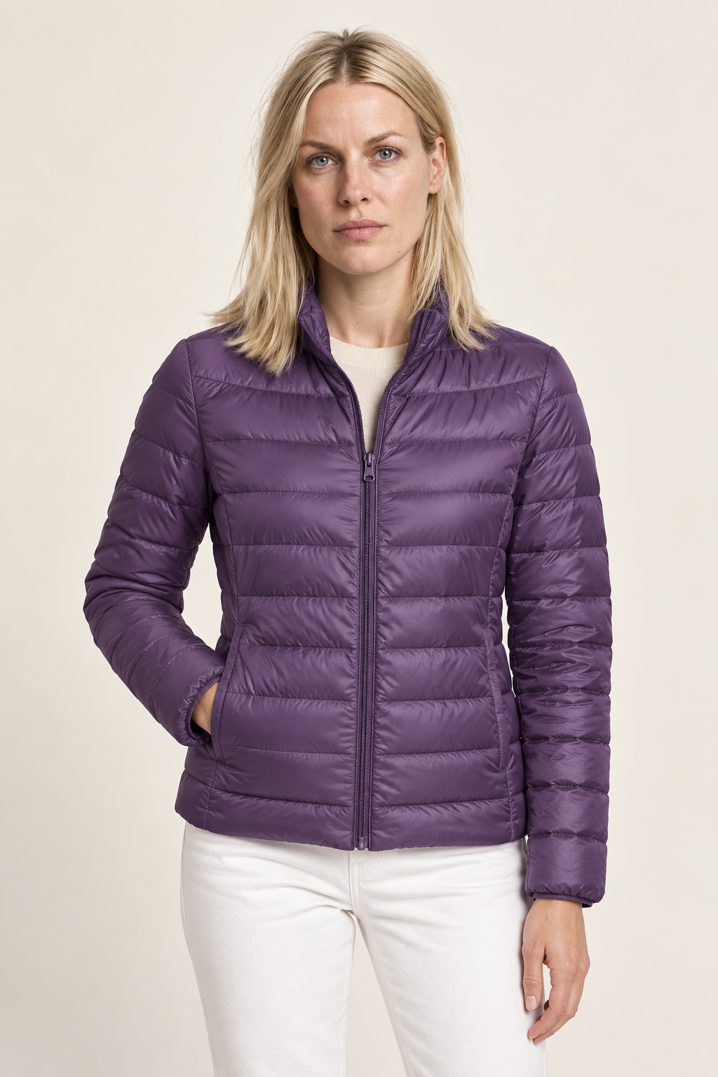 Lettice | Stand-Collar Fine-Quilted Zip-Up Puffer Jacket