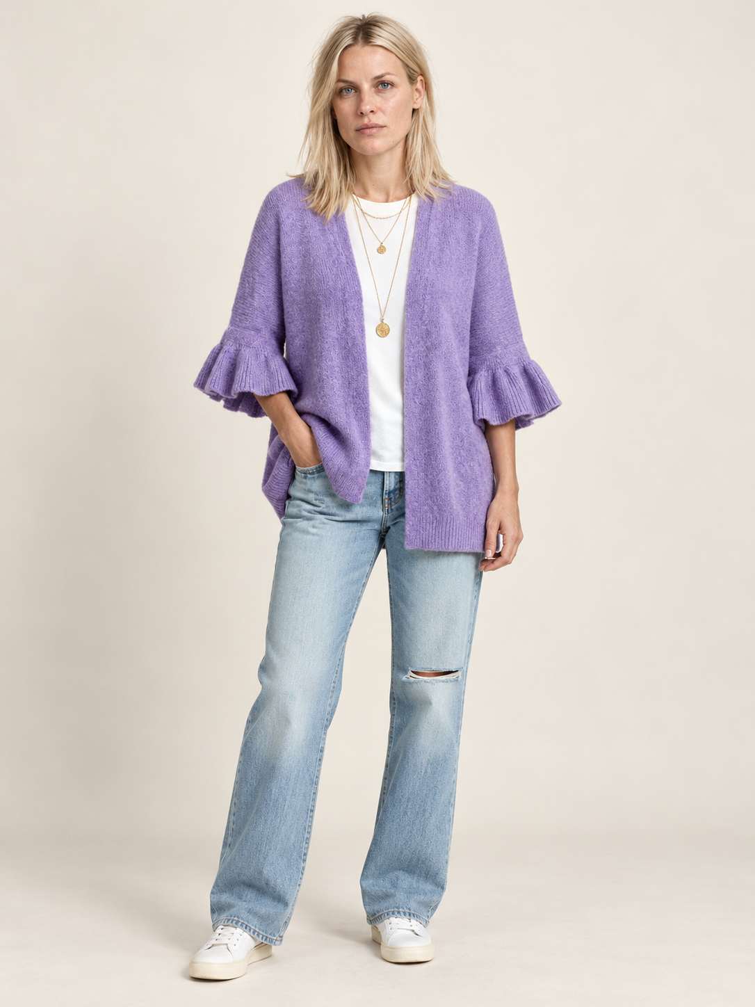 Eudora | Ruffle-Sleeve Open-Front Cardigan