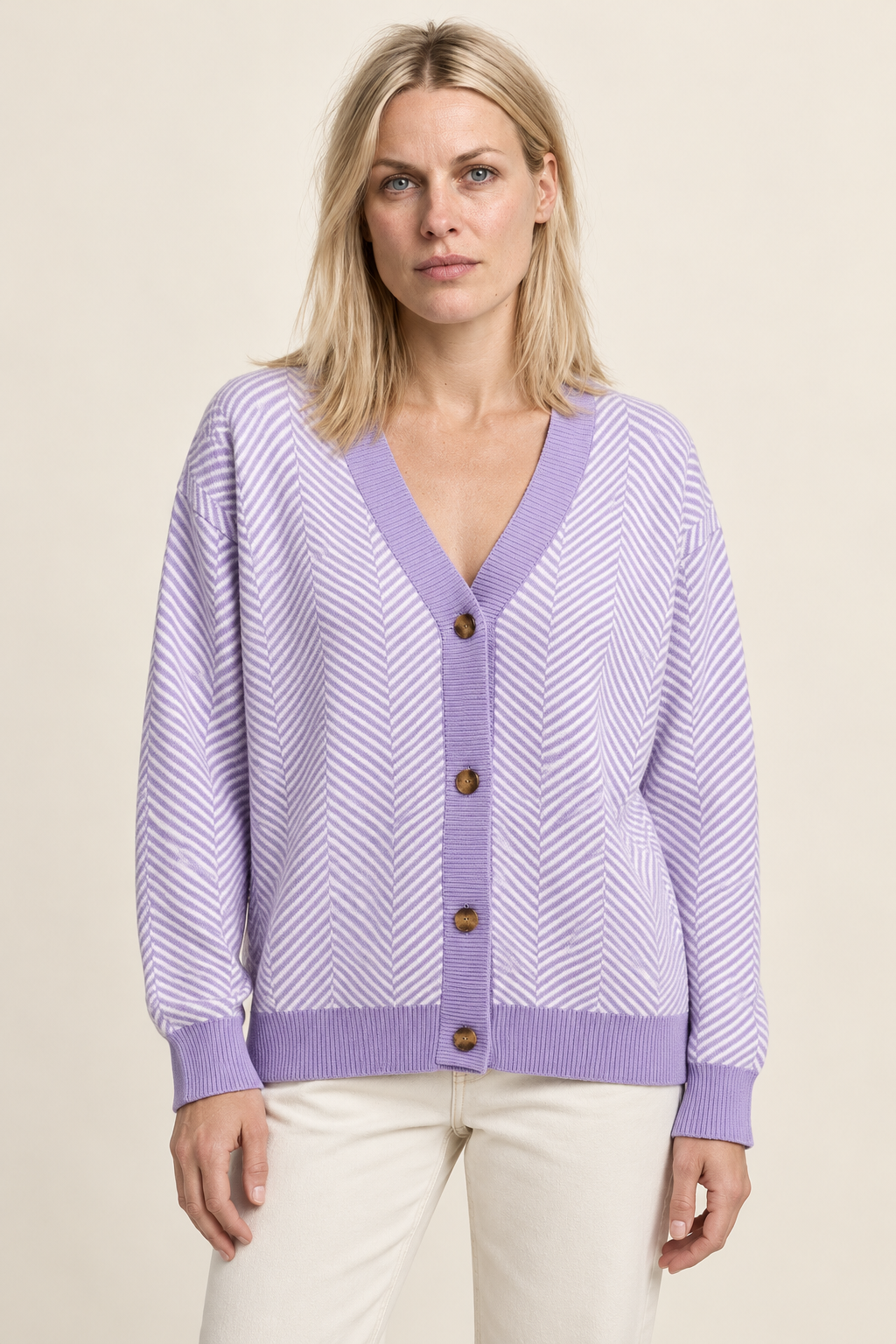 Fenella | Chevron Stripe V-Neck Cardigan