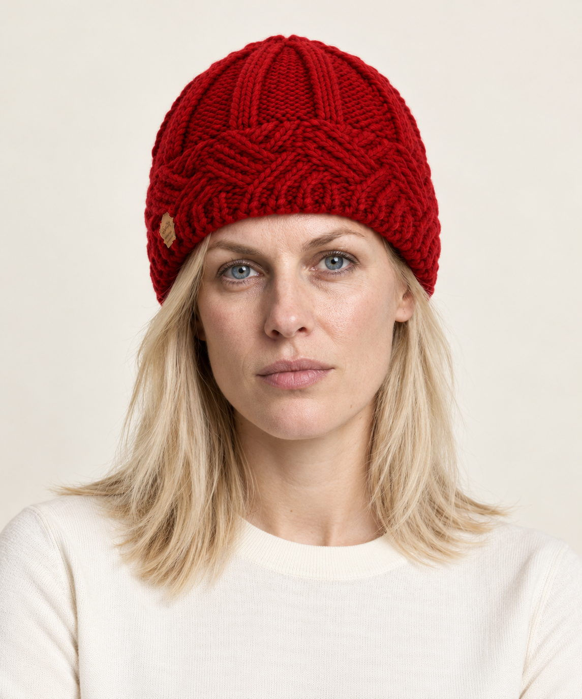 Benedicte | Chunky Lattice-Band Knit Beanie