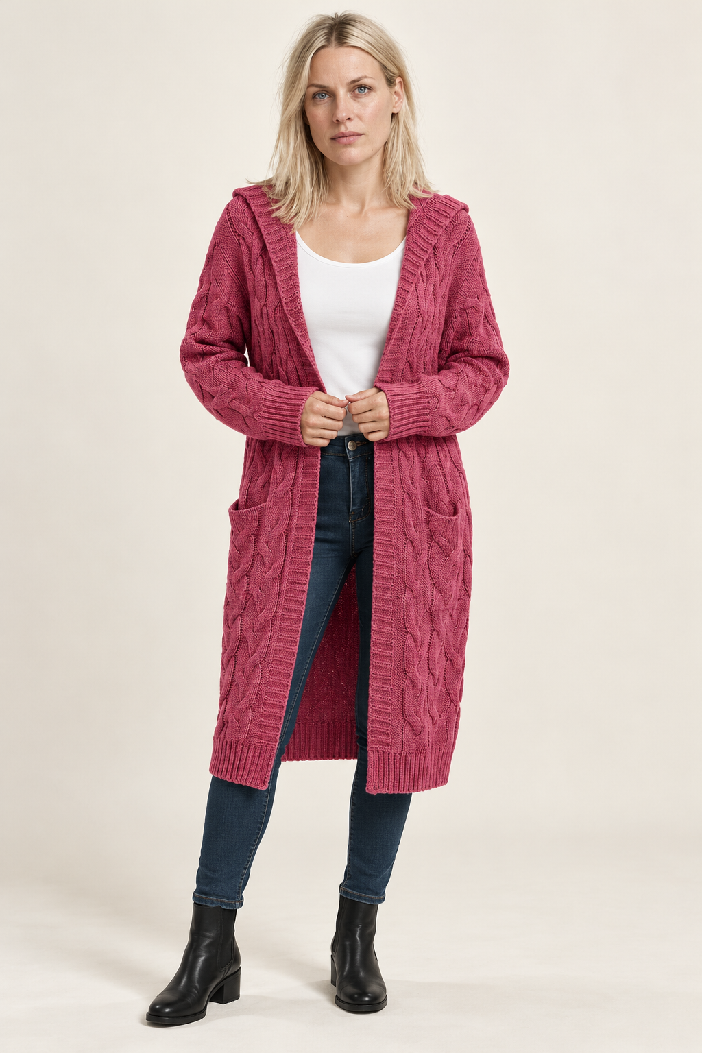 Honor | Cable-Knit Hooded Longline Cardigan