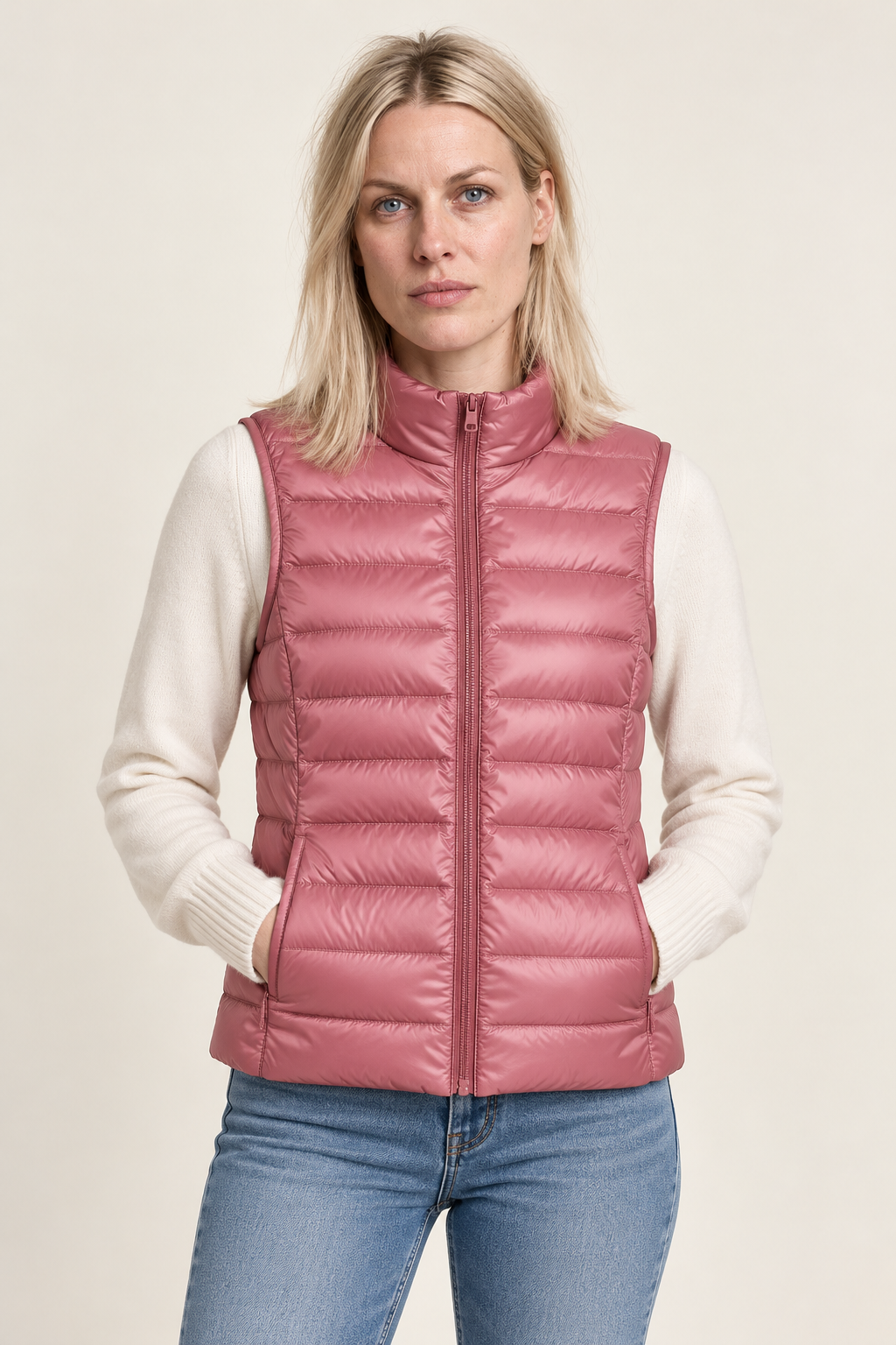 Karla | Stand-Collar Channel-Quilted Puffer Vest