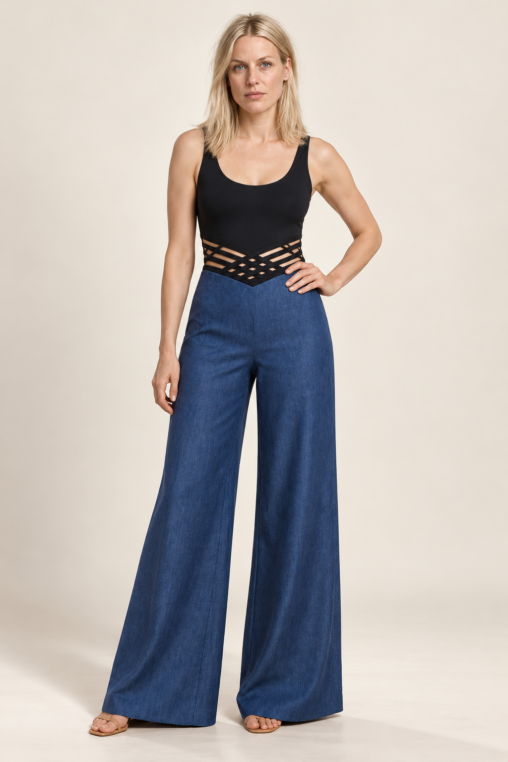 Sigrun | Lattice V-Waist High-Waisted Wide-Leg Trousers