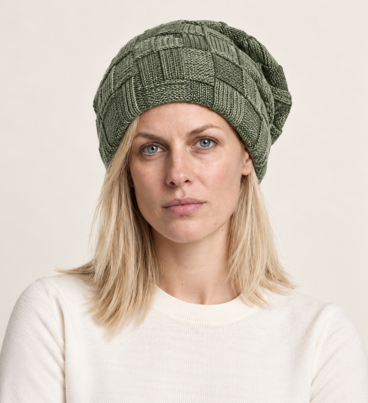 Bina | Slouchy Patchwork-Knit Beanie