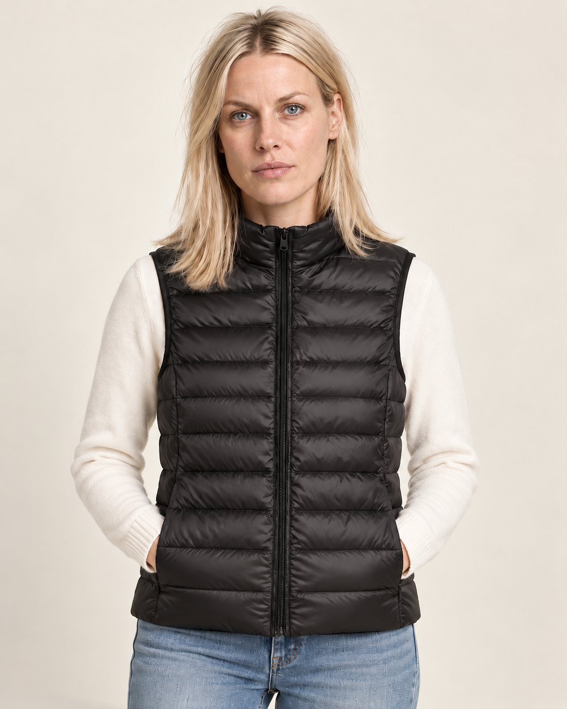 Karla | Stand-Collar Channel-Quilted Puffer Vest