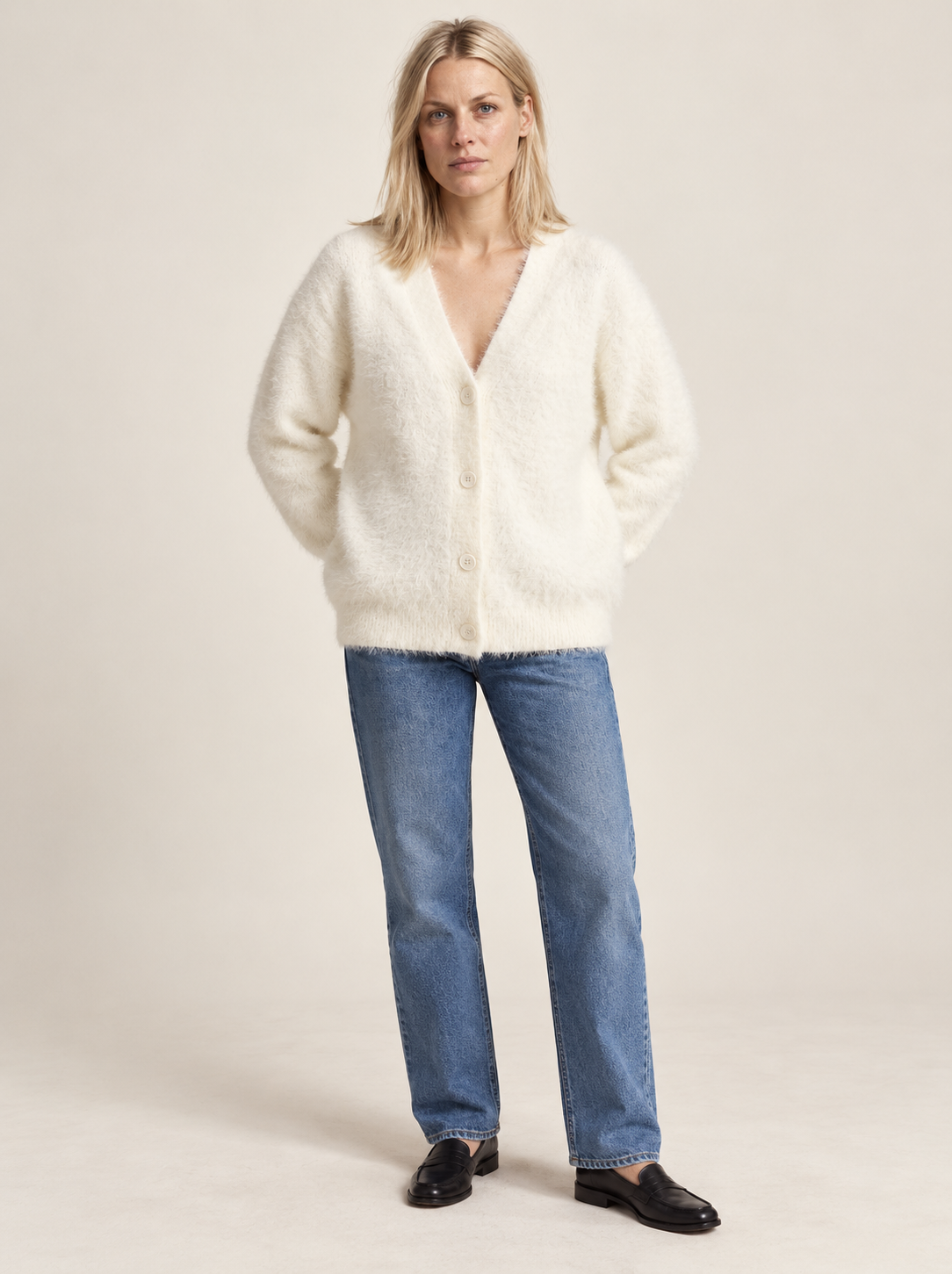 Ernestine | Fluffy V-Neck Button Cardigan