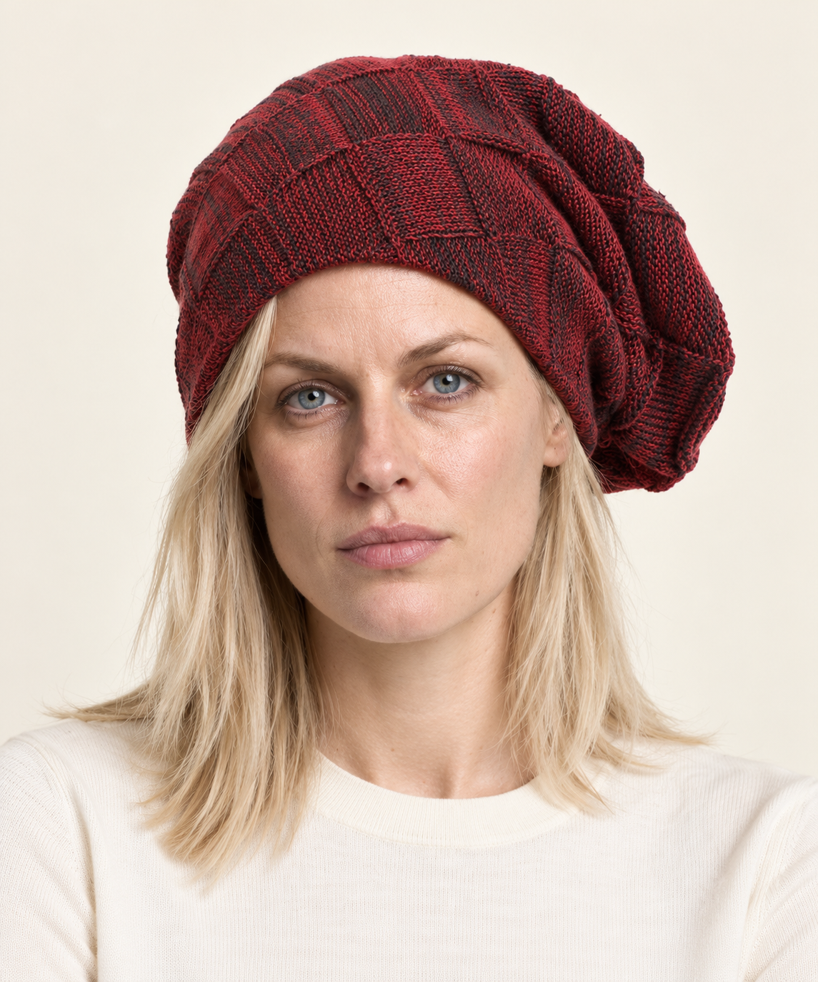 Bina | Slouchy Patchwork-Knit Beanie