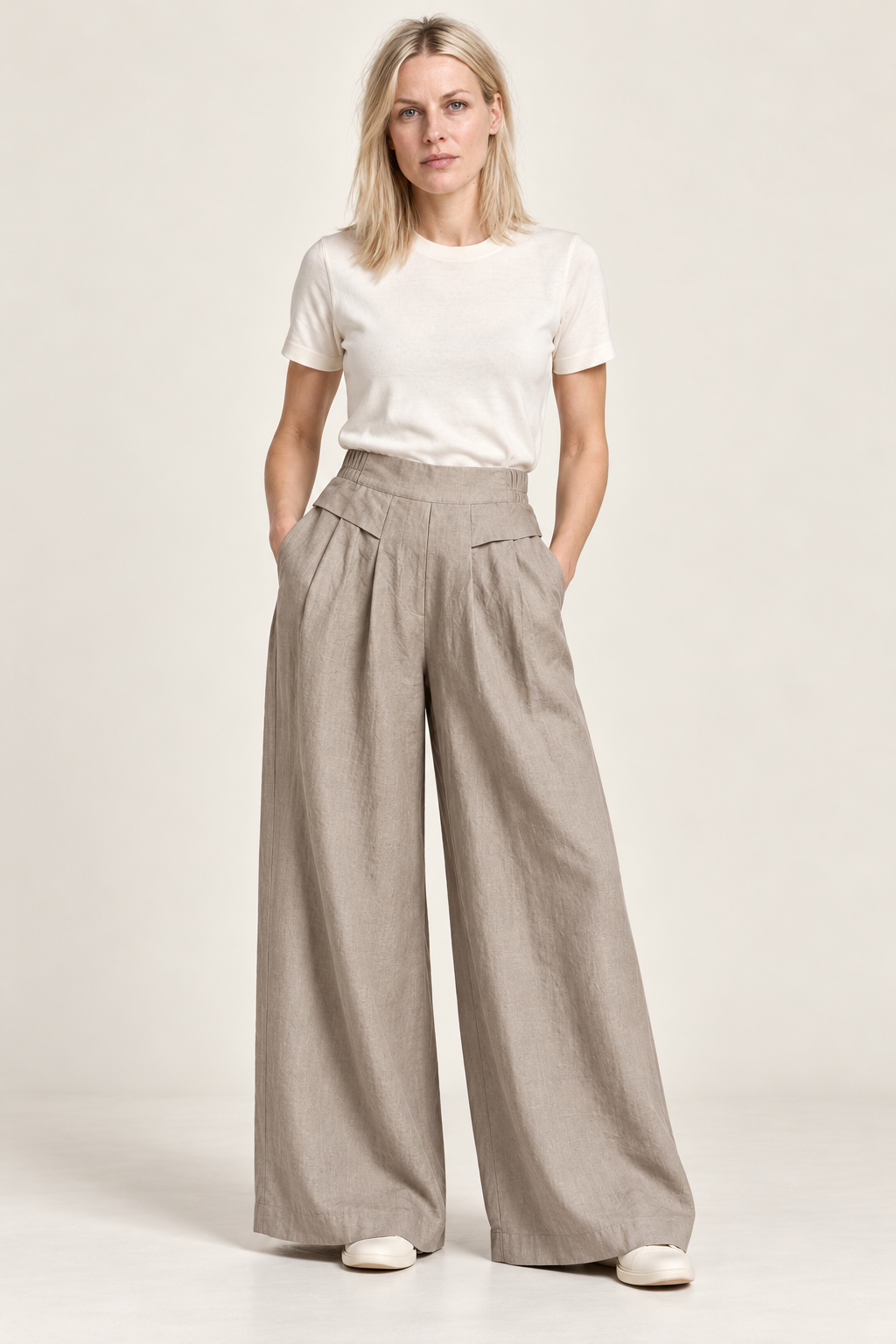 Ronja | Pleated Elastic-Back Wide-Leg Palazzo Pants