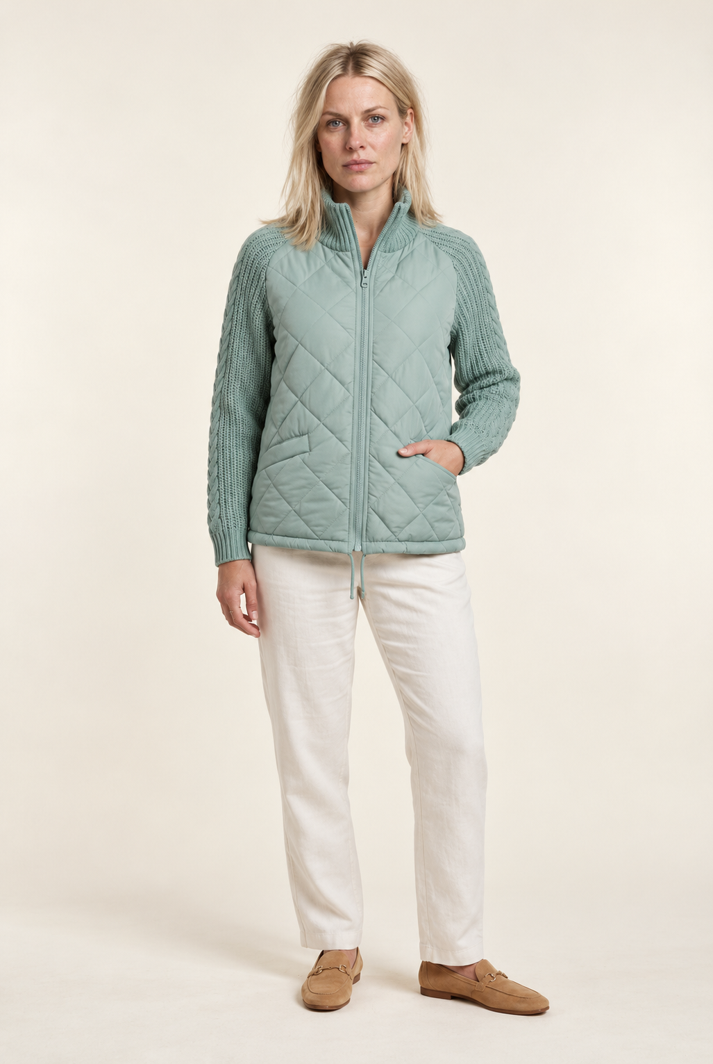 Ilka | Diamond-Quilted Cable-Knit Sleeve Hybrid Jacket