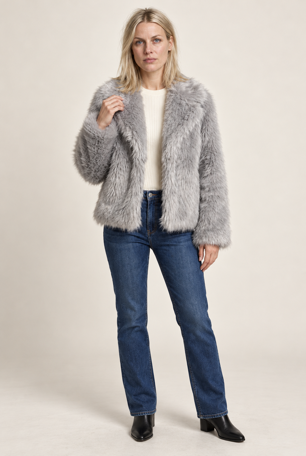 Fernanda | Oversized Wide-Lapel Faux Fur Hip-Length Jacket