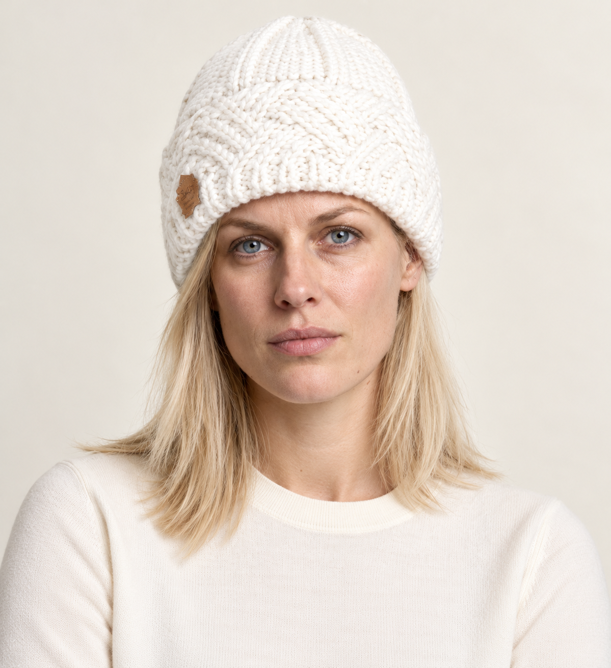 Benedicte | Chunky Lattice-Band Knit Beanie