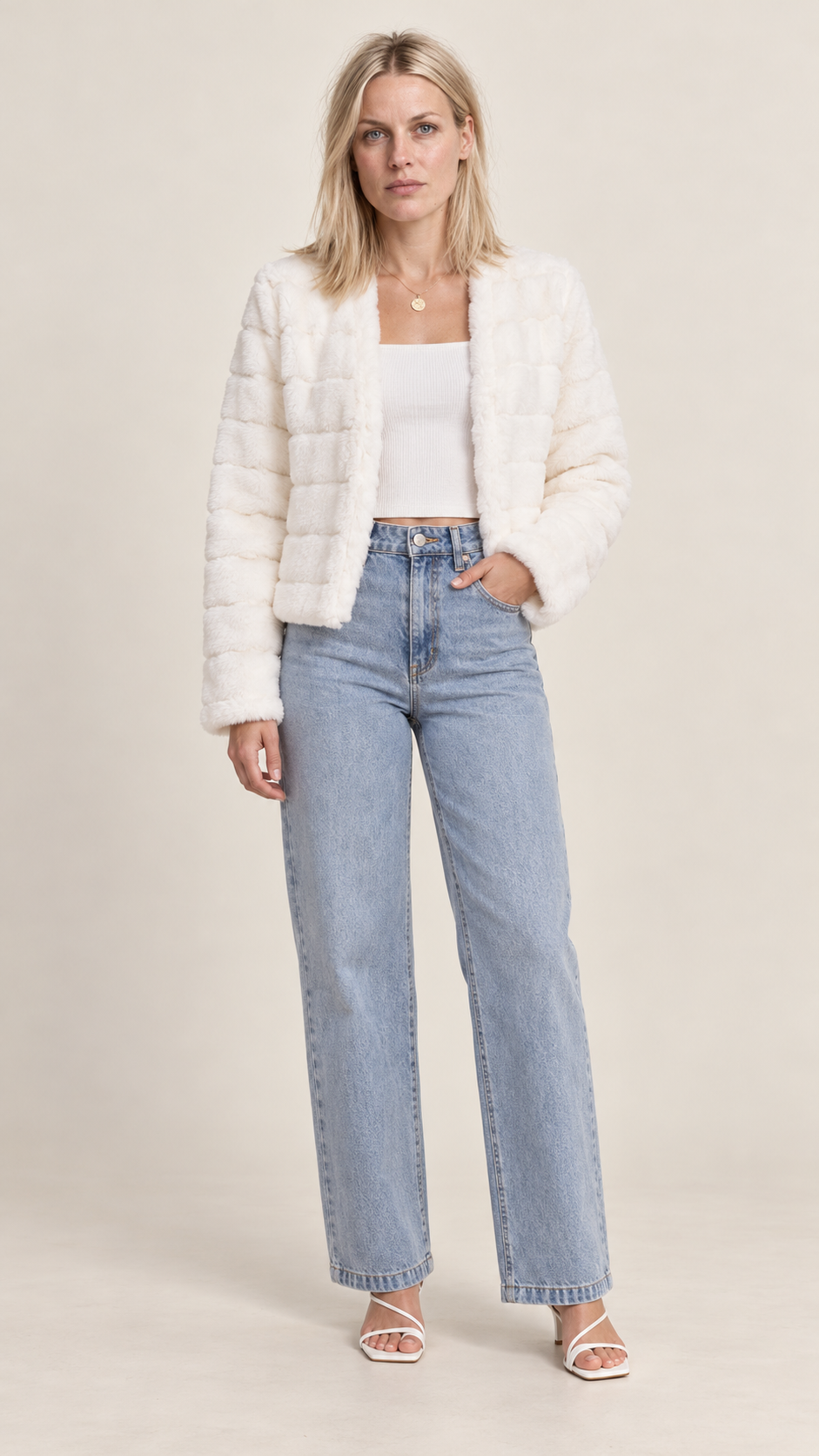 Catia | Channel-Texture Faux Fur Cropped Jacket