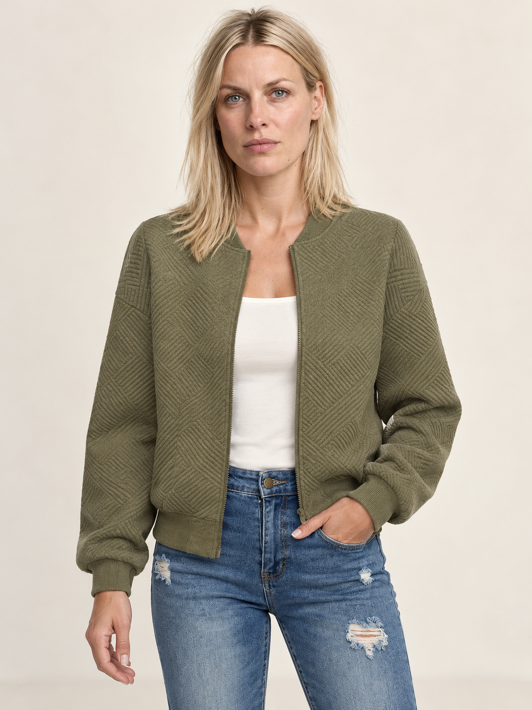 Inga | Textured Zip-Up Bomber Jacket