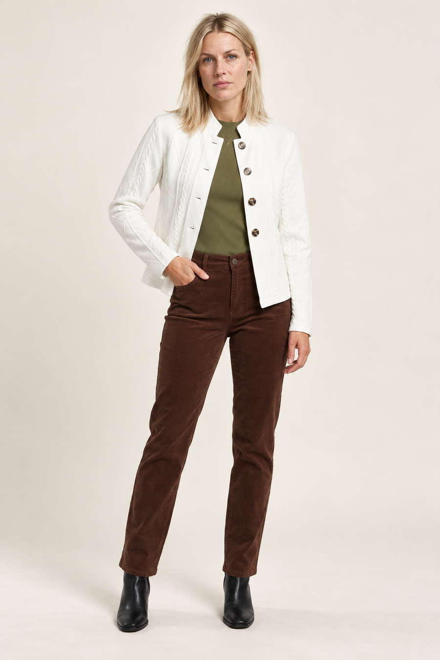 Lenka | Cable-Texture Stand-Collar Button-Front Jacket