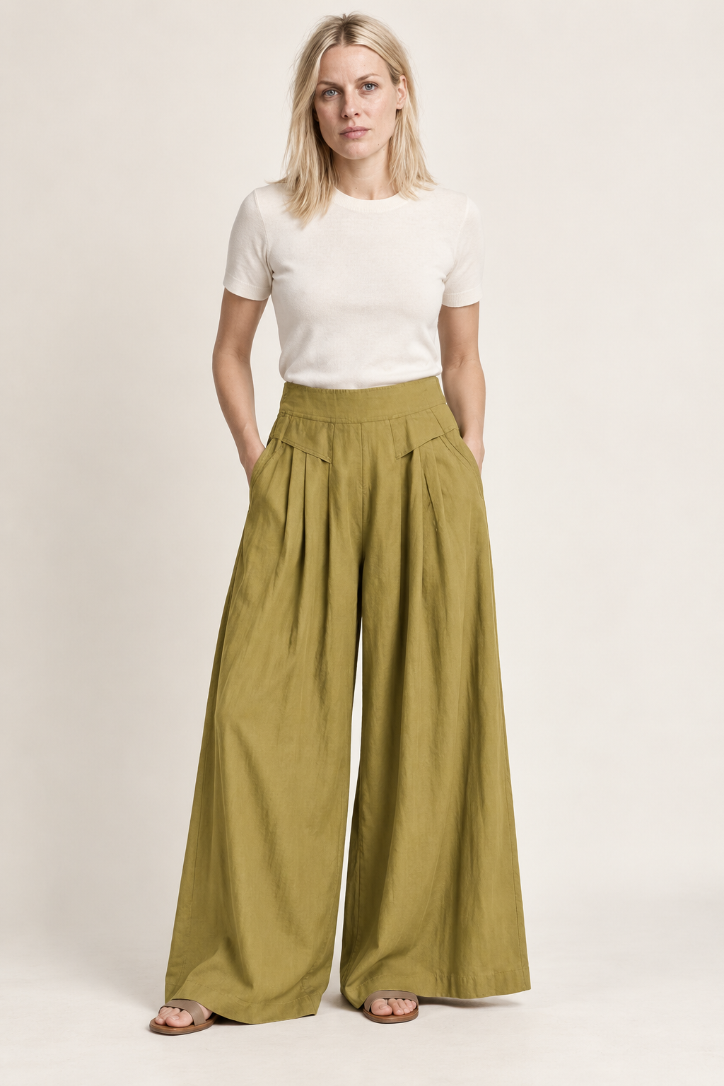 Ronja | Pleated Elastic-Back Wide-Leg Palazzo Pants