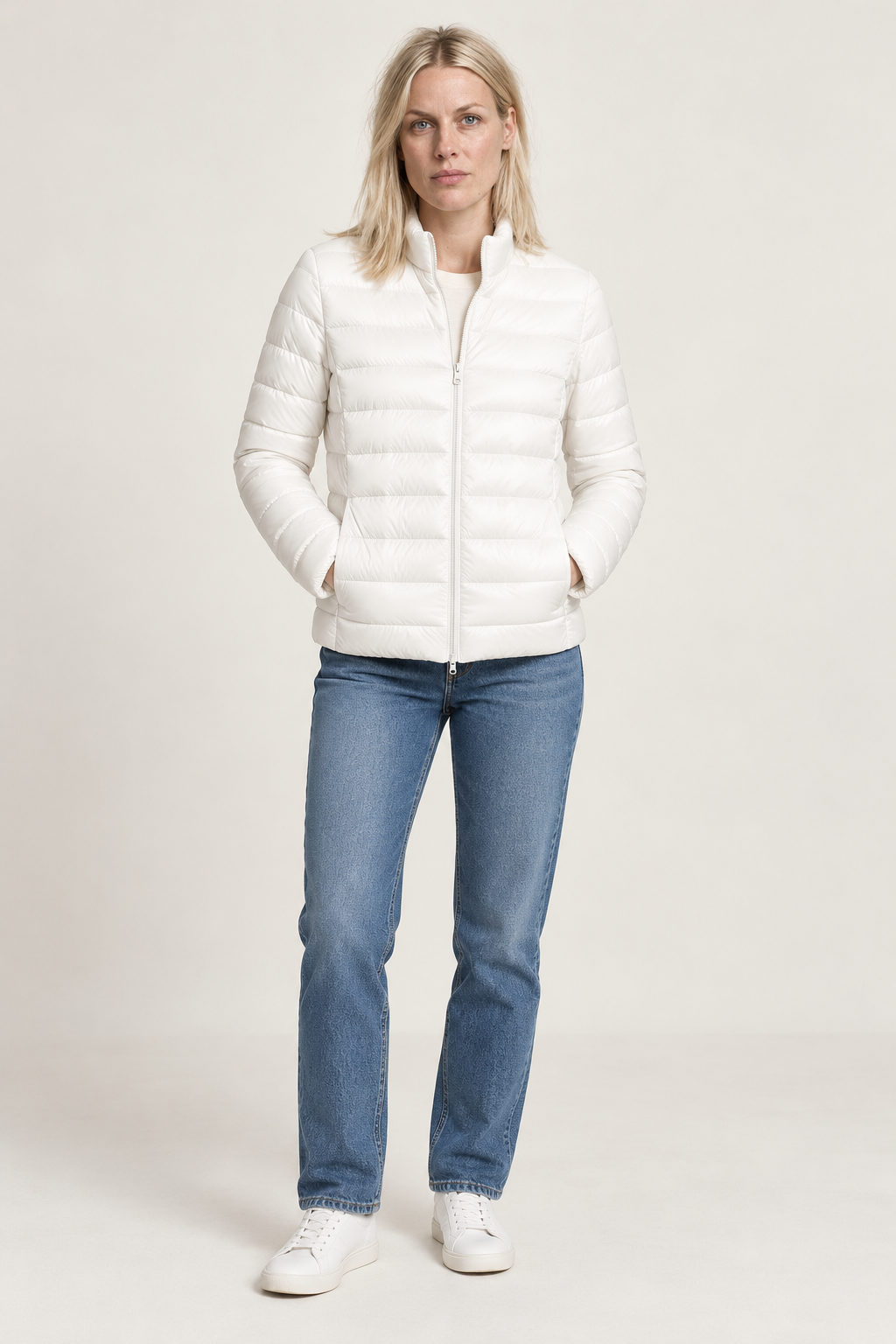 Lettice | Stand-Collar Fine-Quilted Zip-Up Puffer Jacket