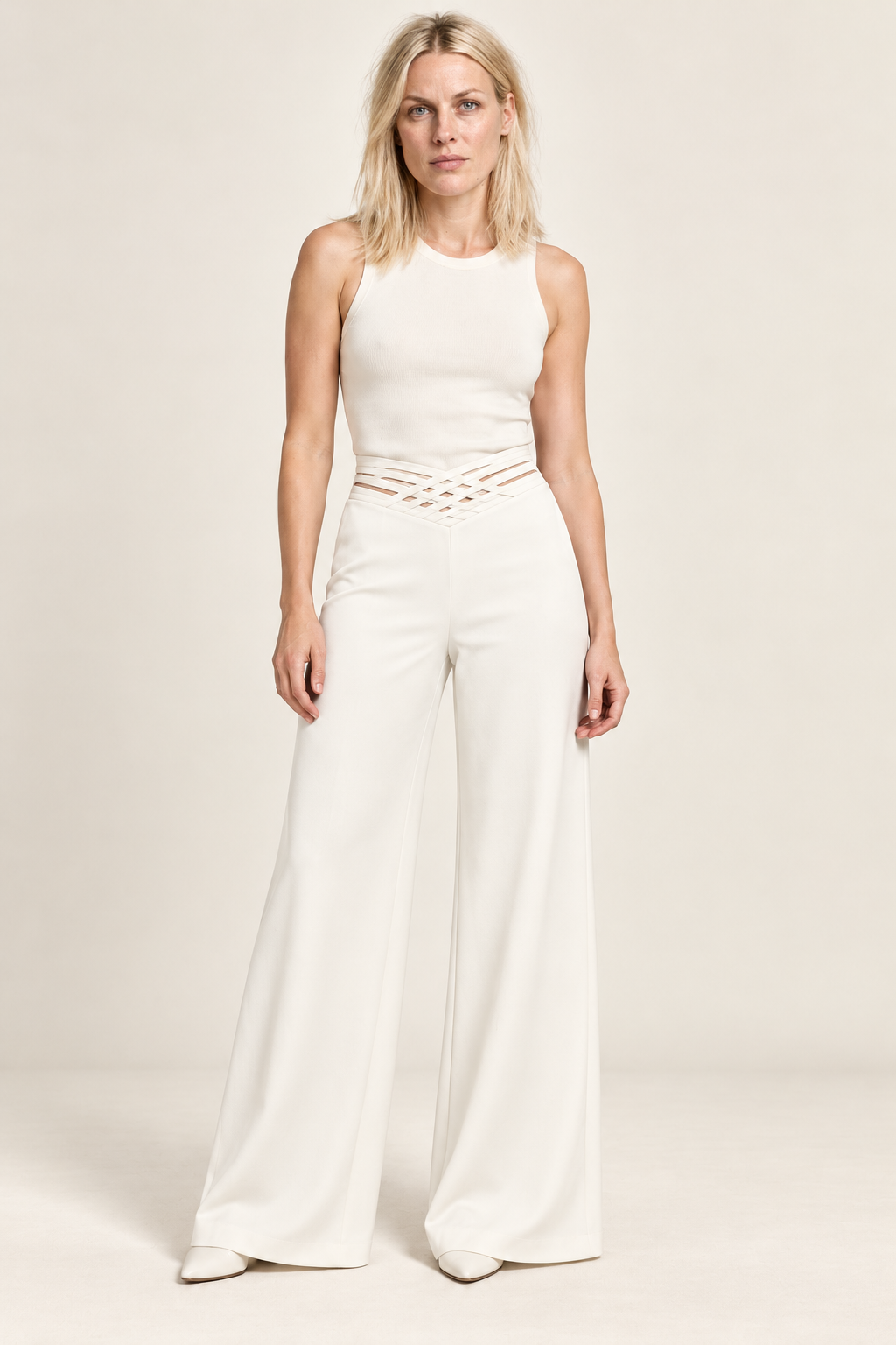 Sigrun | Lattice V-Waist High-Waisted Wide-Leg Trousers