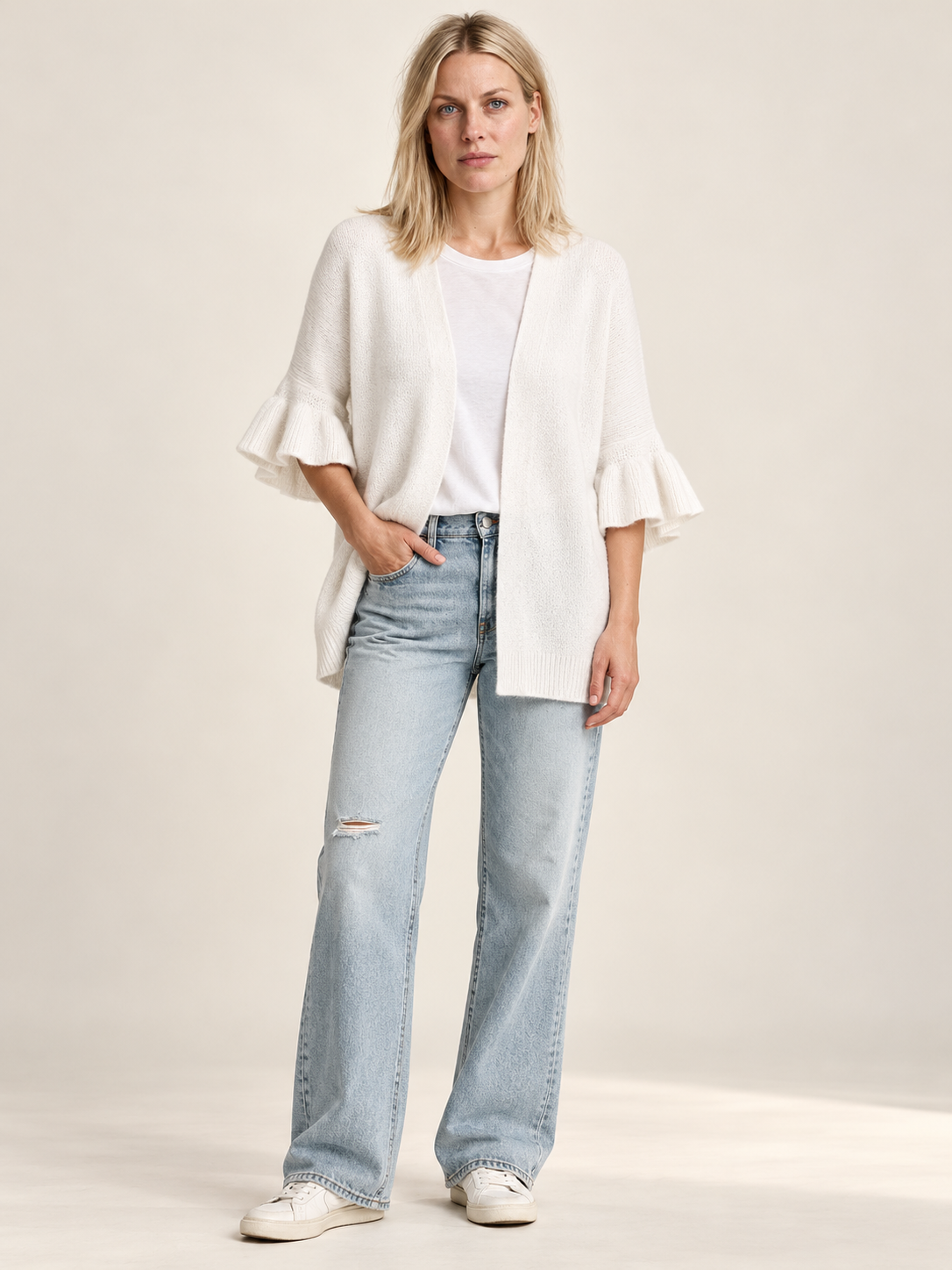 Eudora | Ruffle-Sleeve Open-Front Cardigan