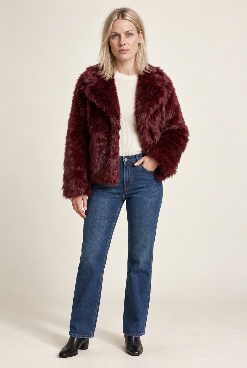 Fernanda | Oversized Wide-Lapel Faux Fur Hip-Length Jacket