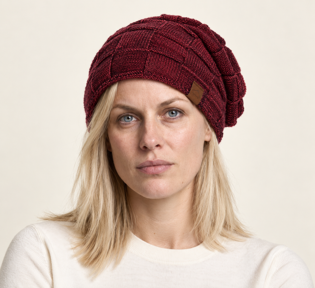 Bina | Slouchy Patchwork-Knit Beanie