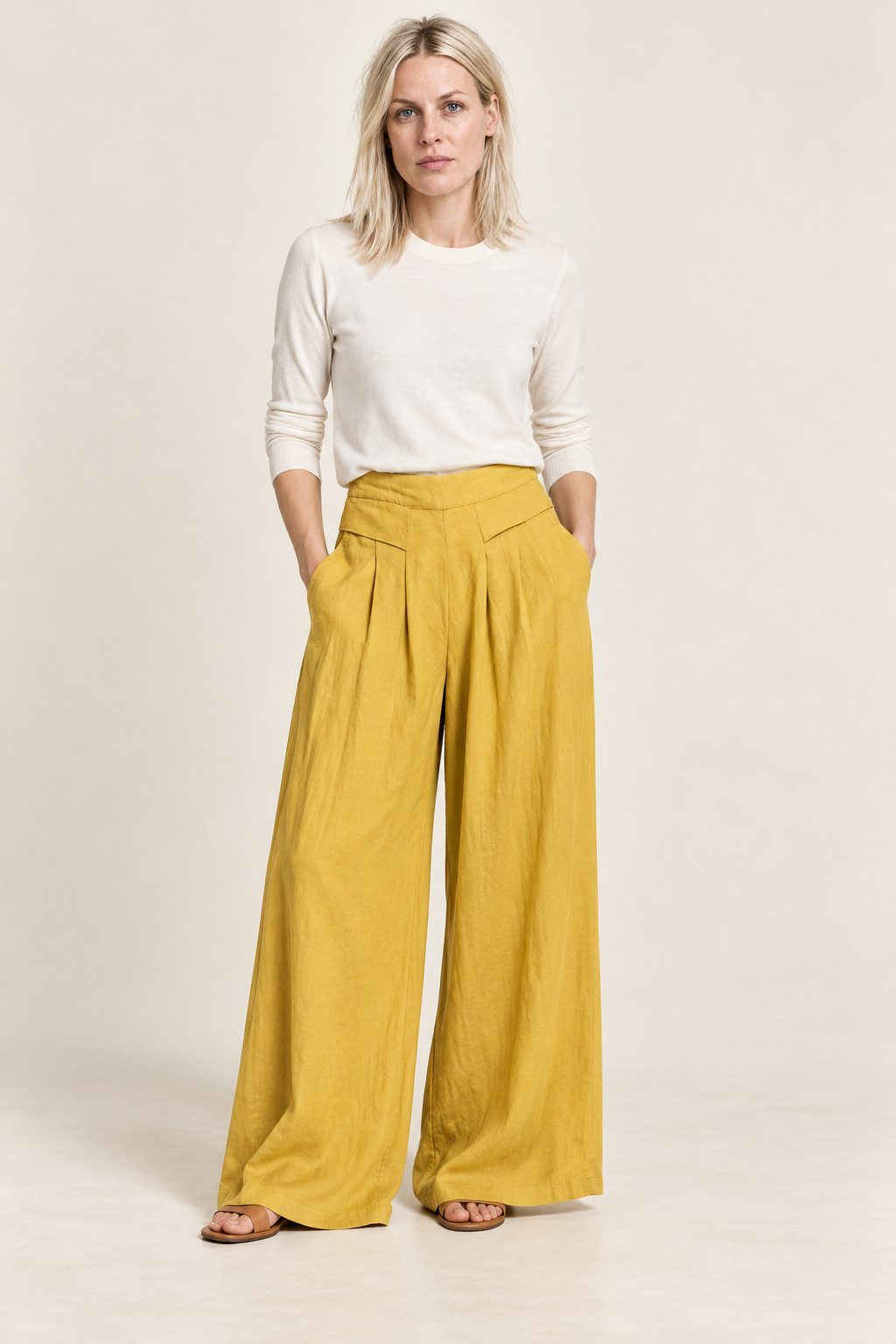 Ronja | Pleated Elastic-Back Wide-Leg Palazzo Pants