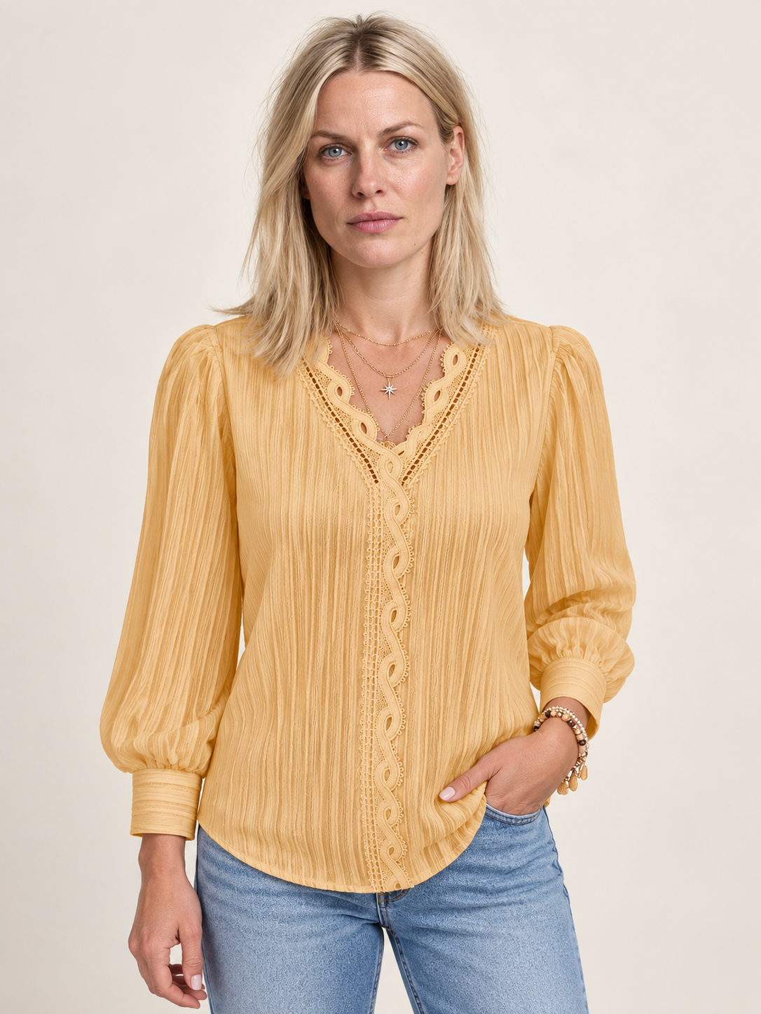 Andrea | Lace-Trim Pullover Blouse