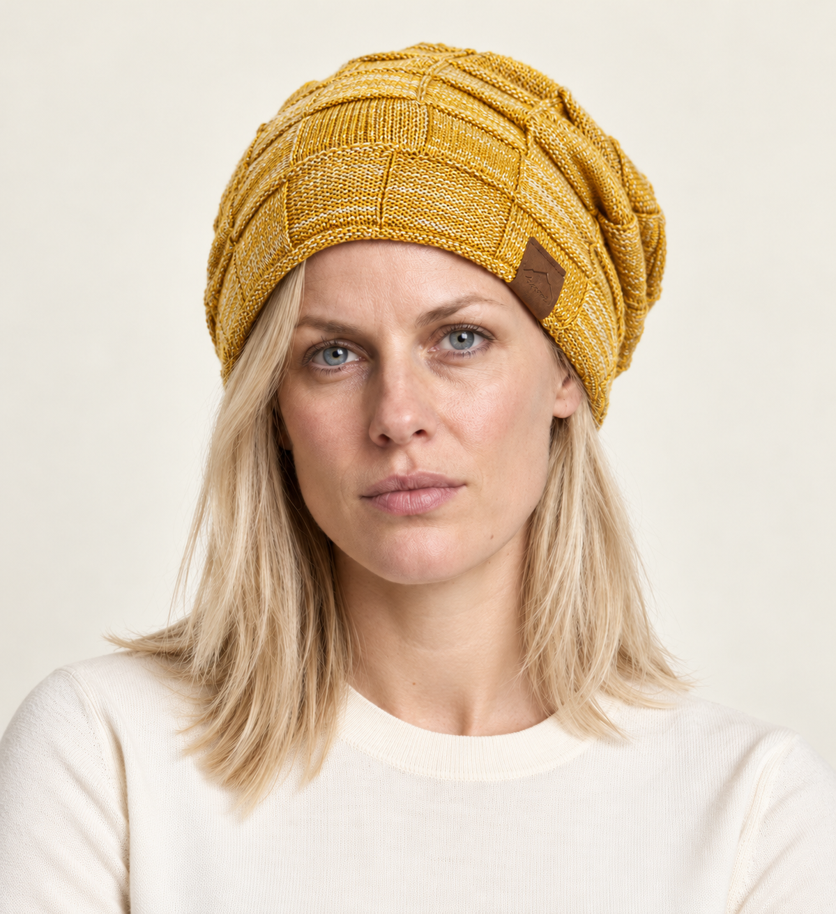 Bina | Slouchy Patchwork-Knit Beanie
