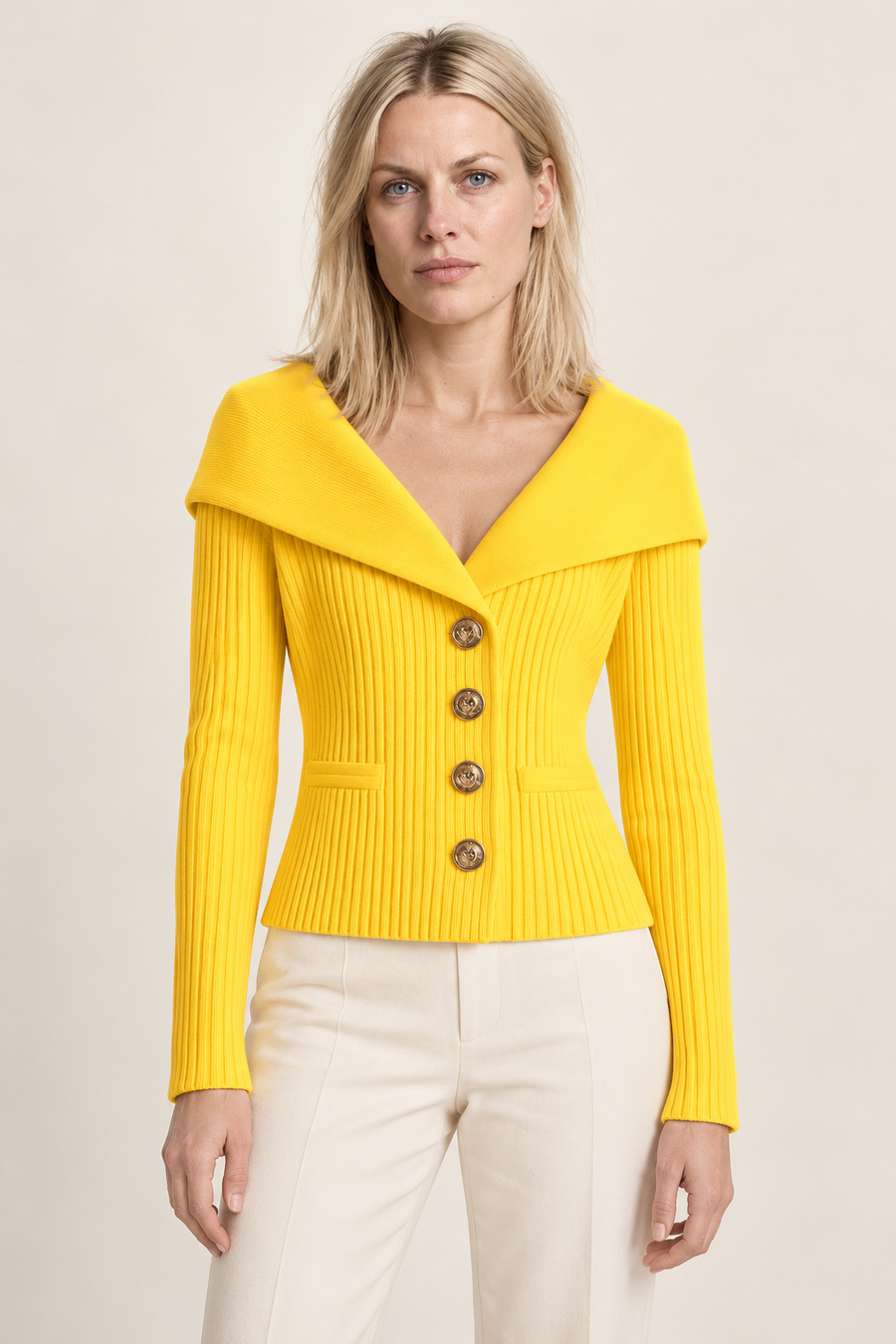 Avelora | Ribbed Portrait Collar Cardigan