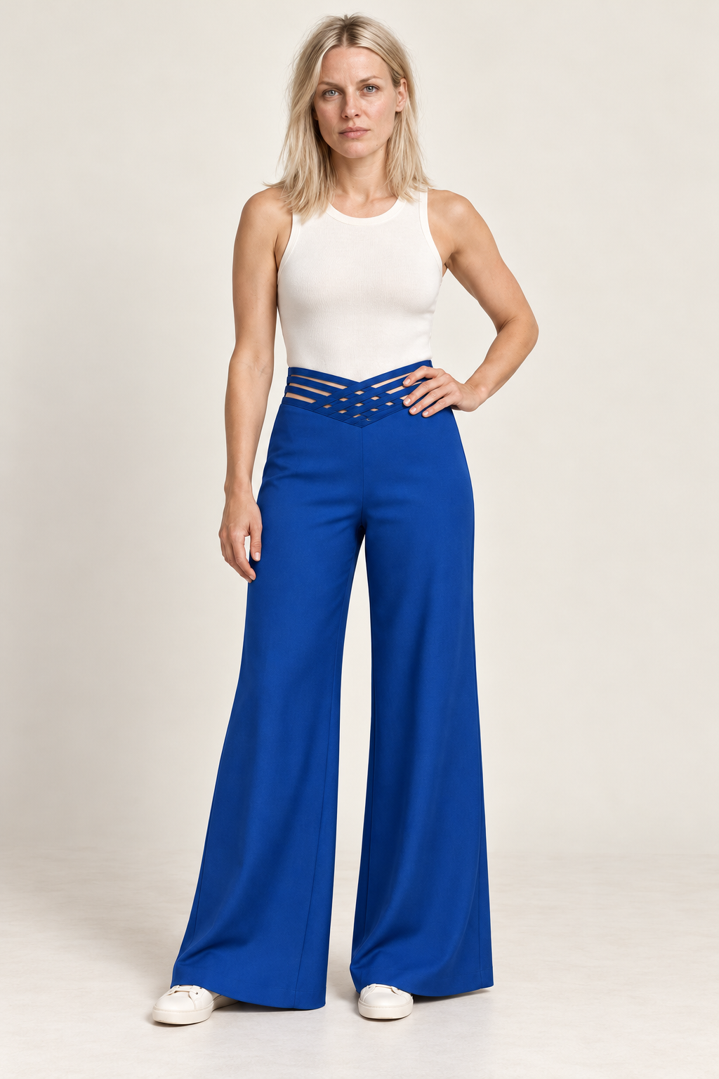 Sigrun | Lattice V-Waist High-Waisted Wide-Leg Trousers