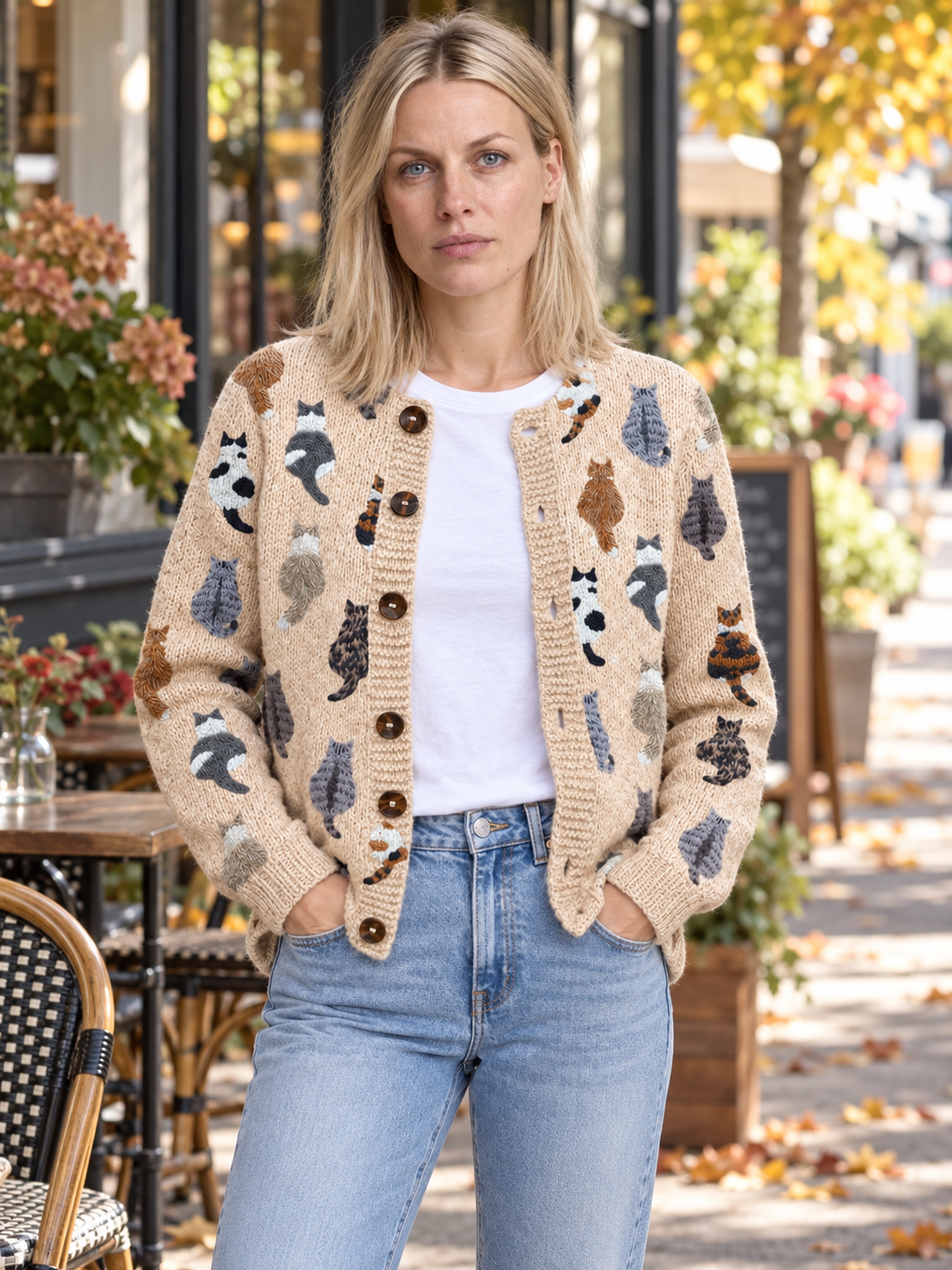 Eulalia | Cat-Motif Button Cardigan