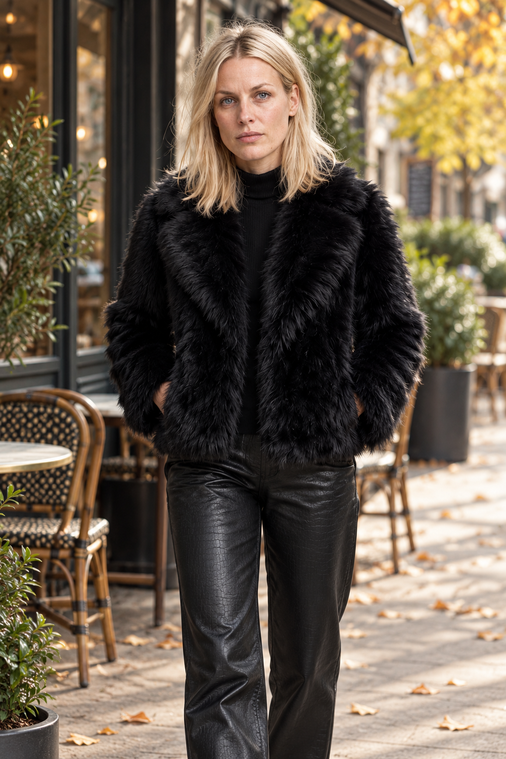 Filipa | Wide-Lapel Shaggy Faux Fur Hip-Length Jacket