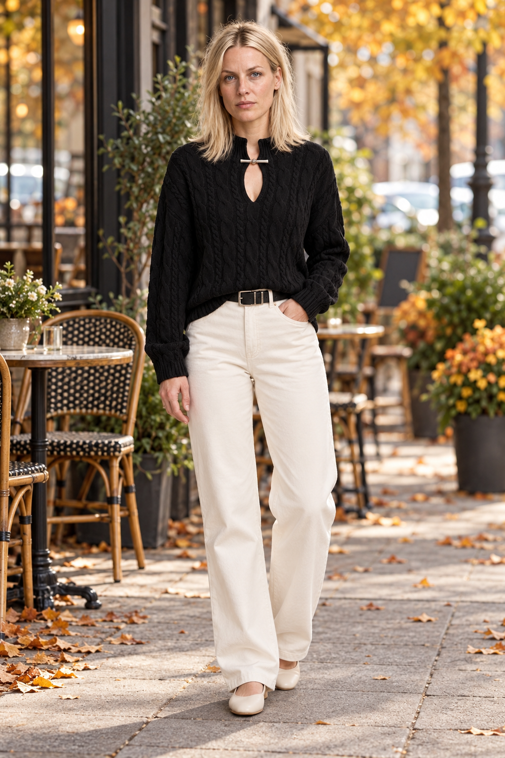 Yvonne | Cable Knit Keyhole High Neck Jumper