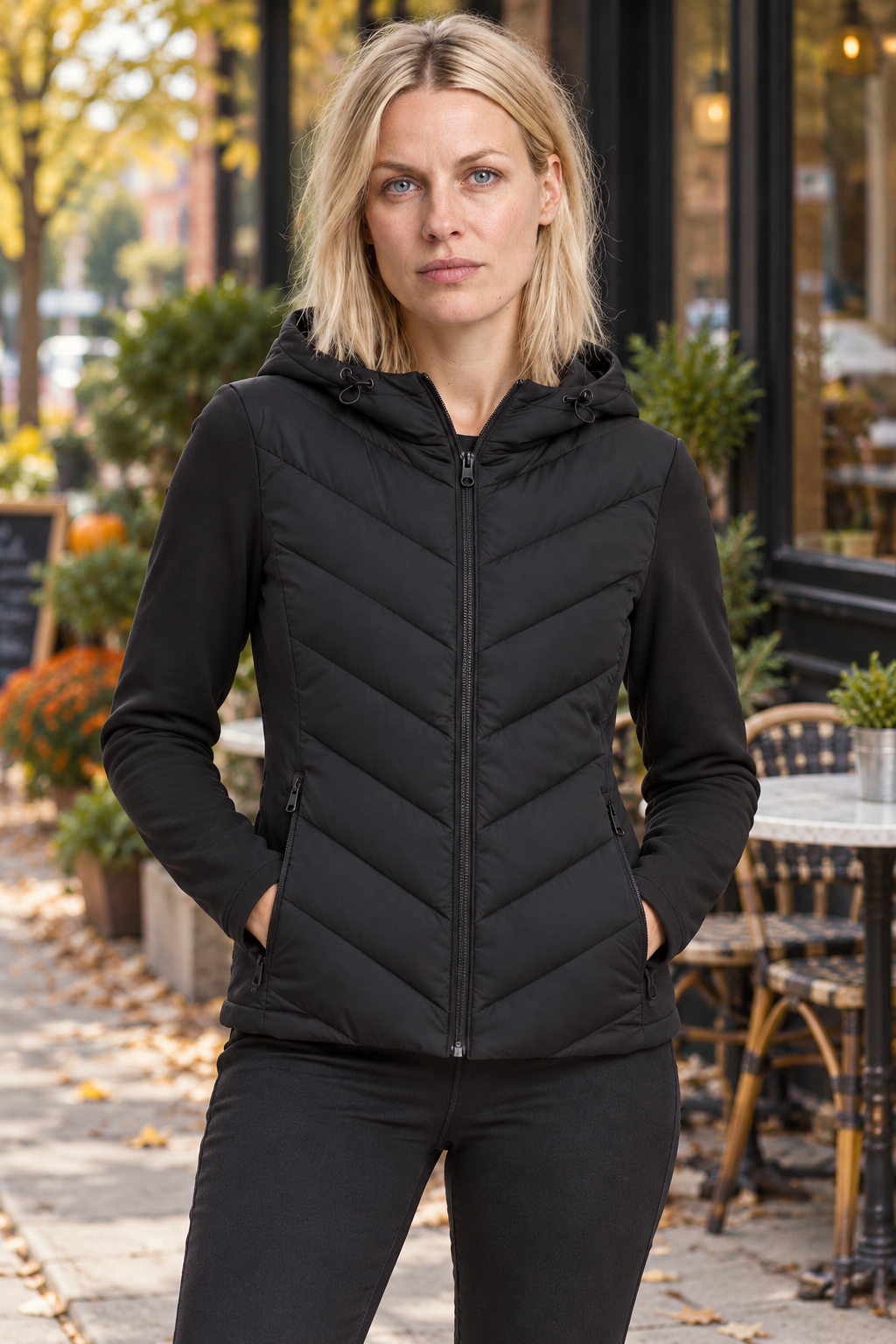 Jasna | Hooded Chevron-Quilted Hybrid Jacket