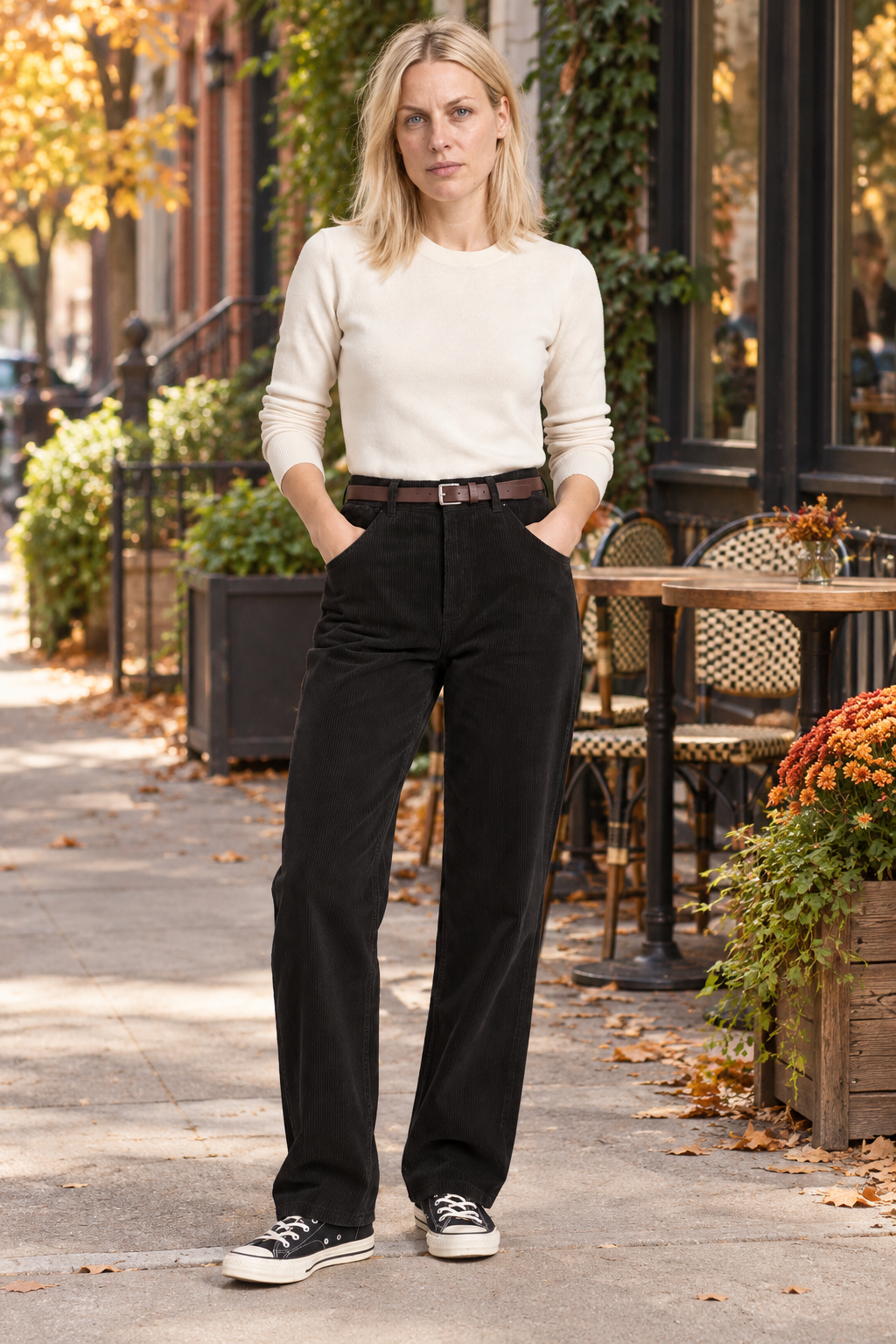 Nerina | High-Waisted Belted Straight-Leg Corduroy Pants
