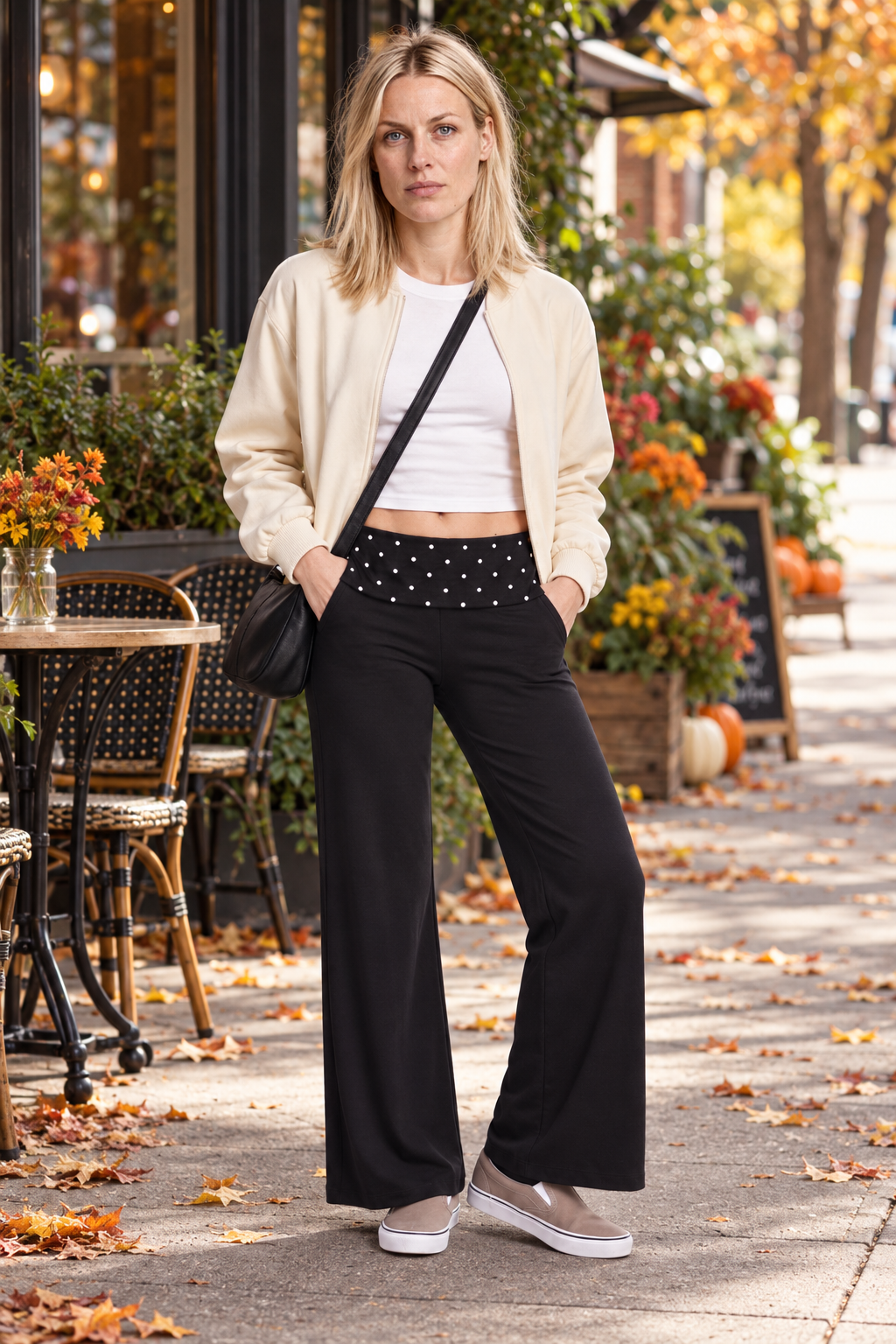 Rhiannon | Polka Dot Foldover-Waist Wide-Leg Pants