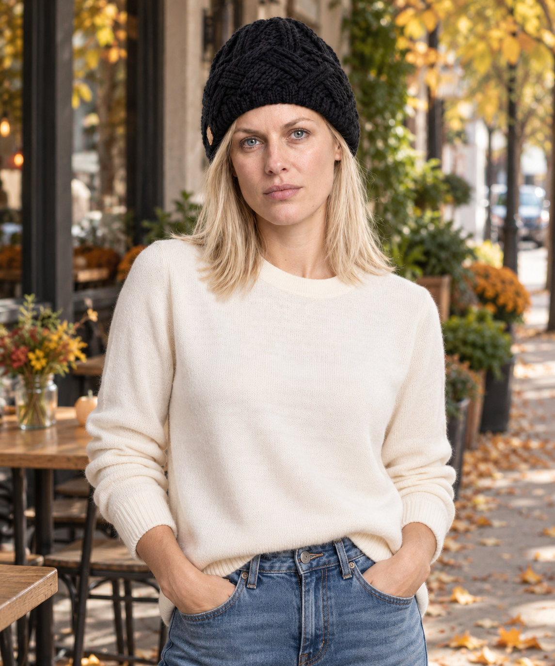 Benedicte | Chunky Lattice-Band Knit Beanie
